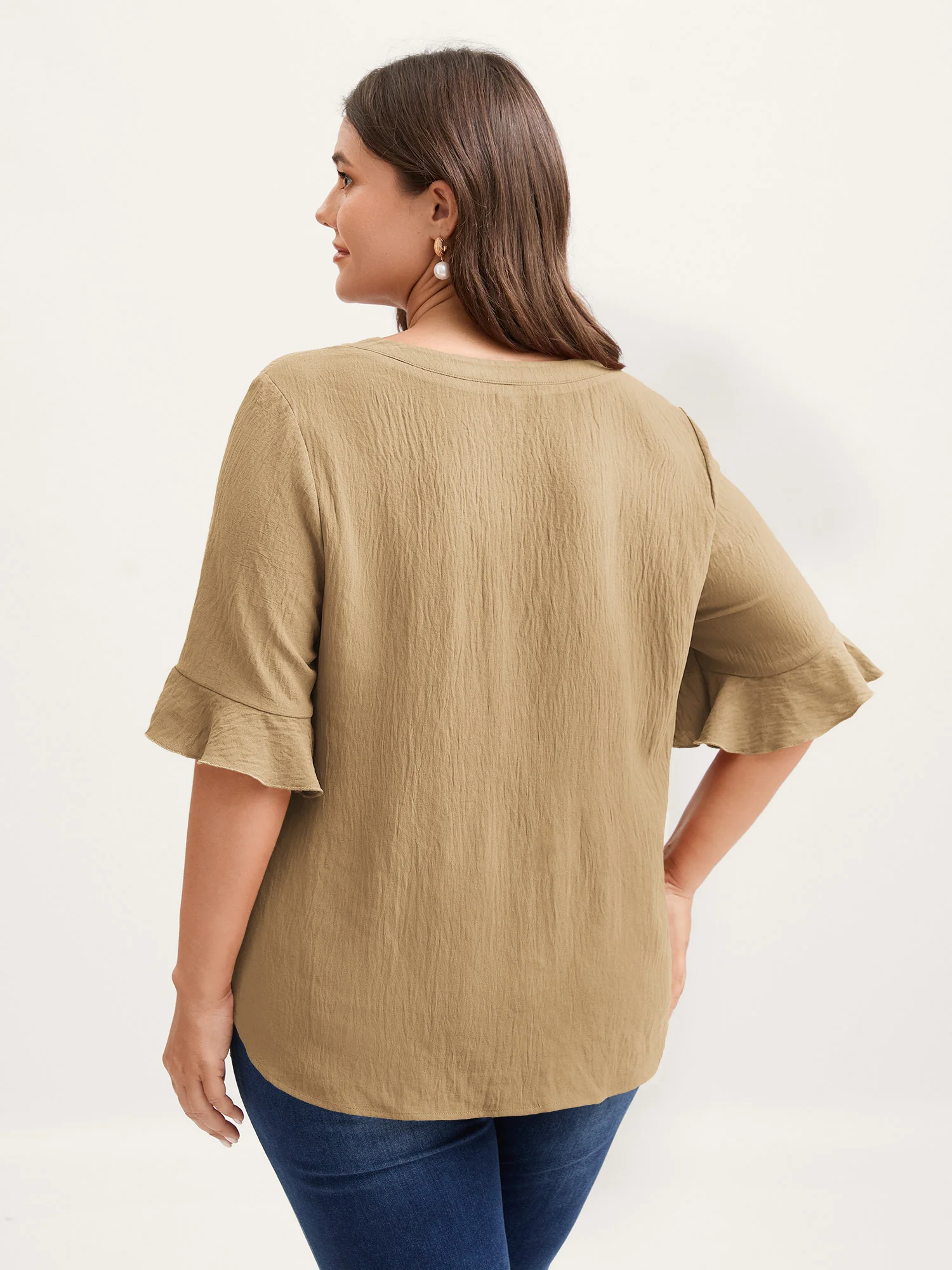 Toothpick Pleats Ruffled Sleeve Solid Blouse - Image 32