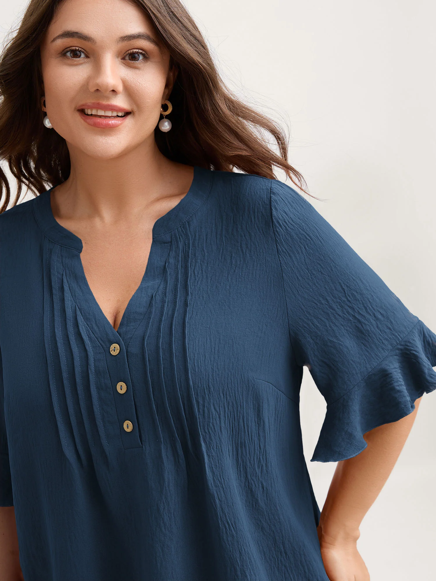 Toothpick Pleats Ruffled Sleeve Solid Blouse - Image 34