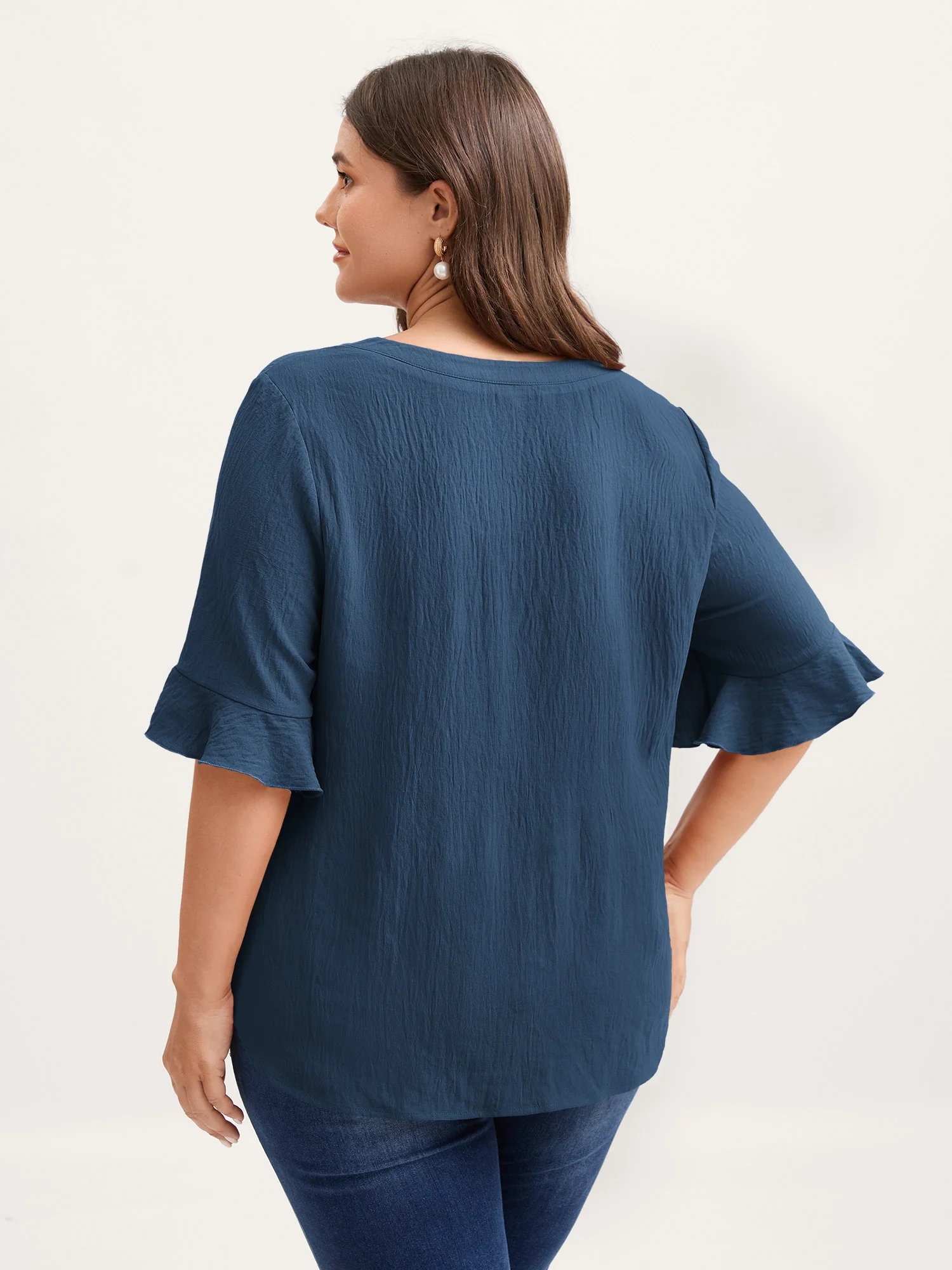 Toothpick Pleats Ruffled Sleeve Solid Blouse - Image 36