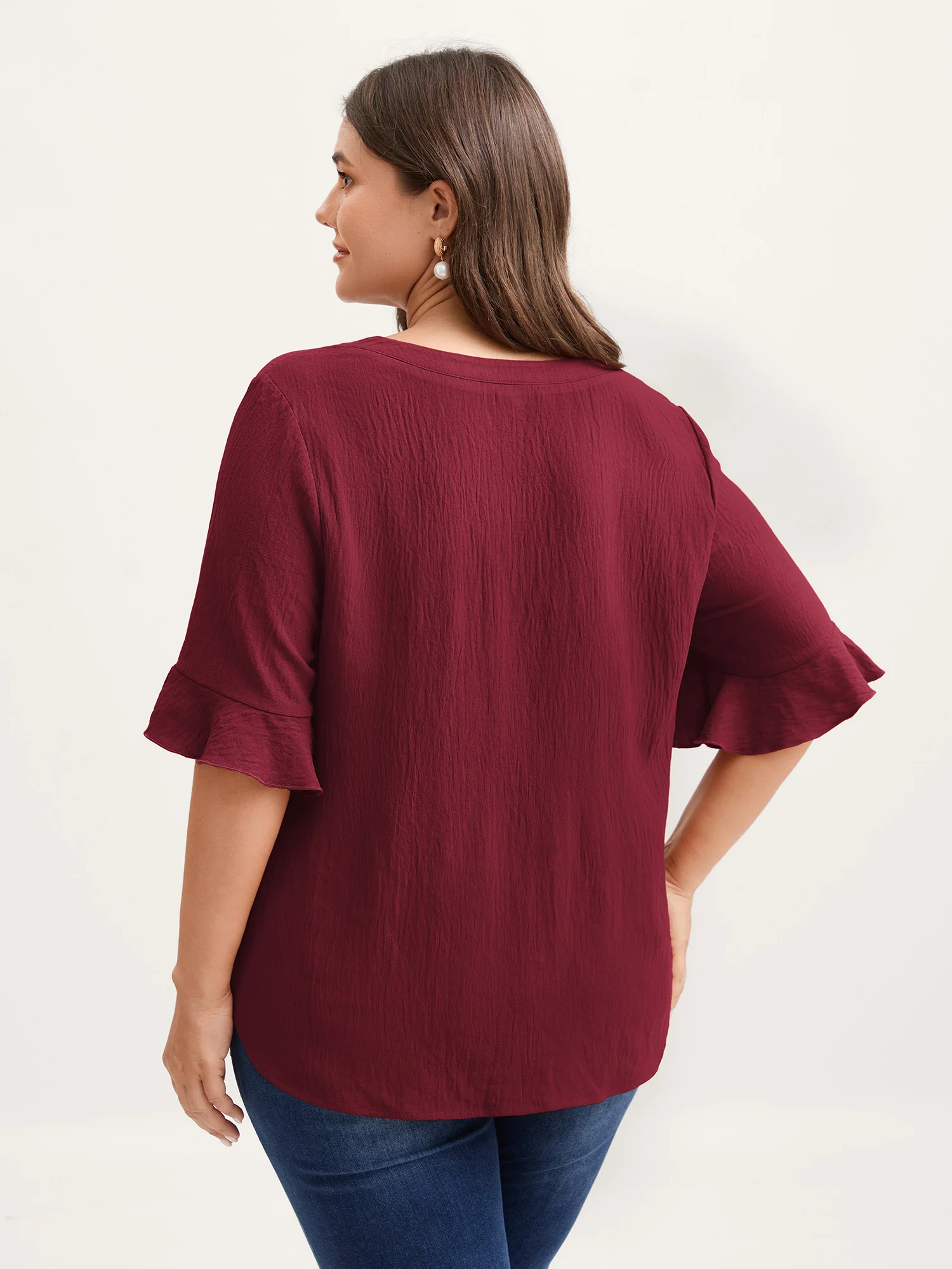 Toothpick Pleats Ruffled Sleeve Solid Blouse - Image 4