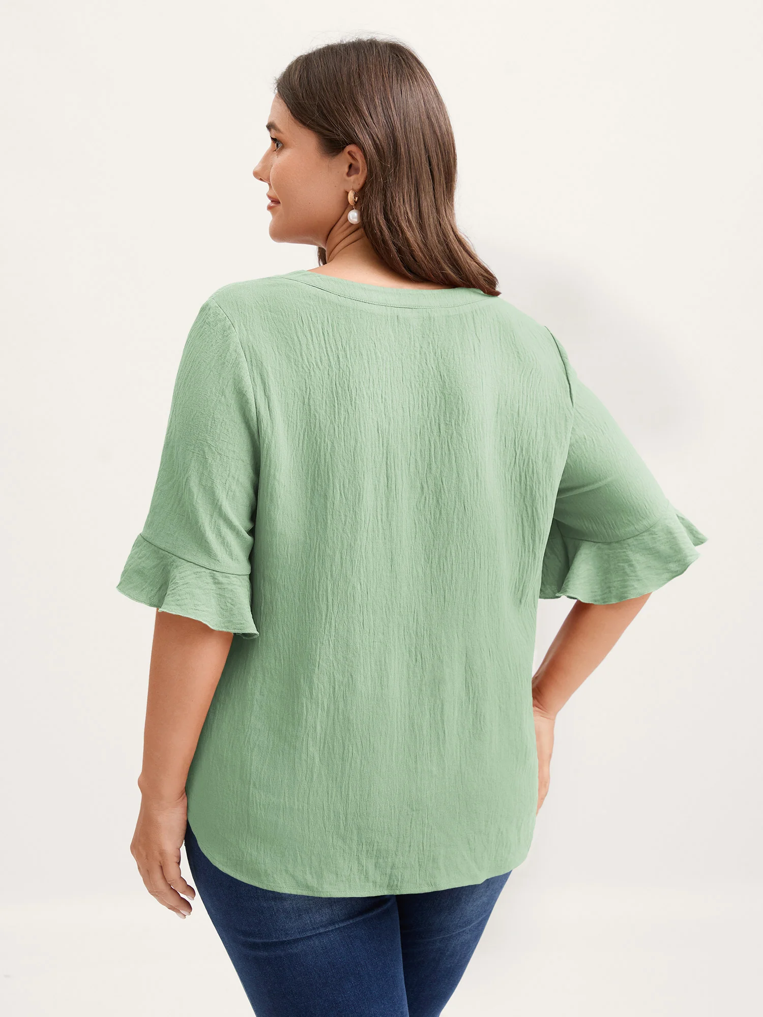 Toothpick Pleats Ruffled Sleeve Solid Blouse - Image 40