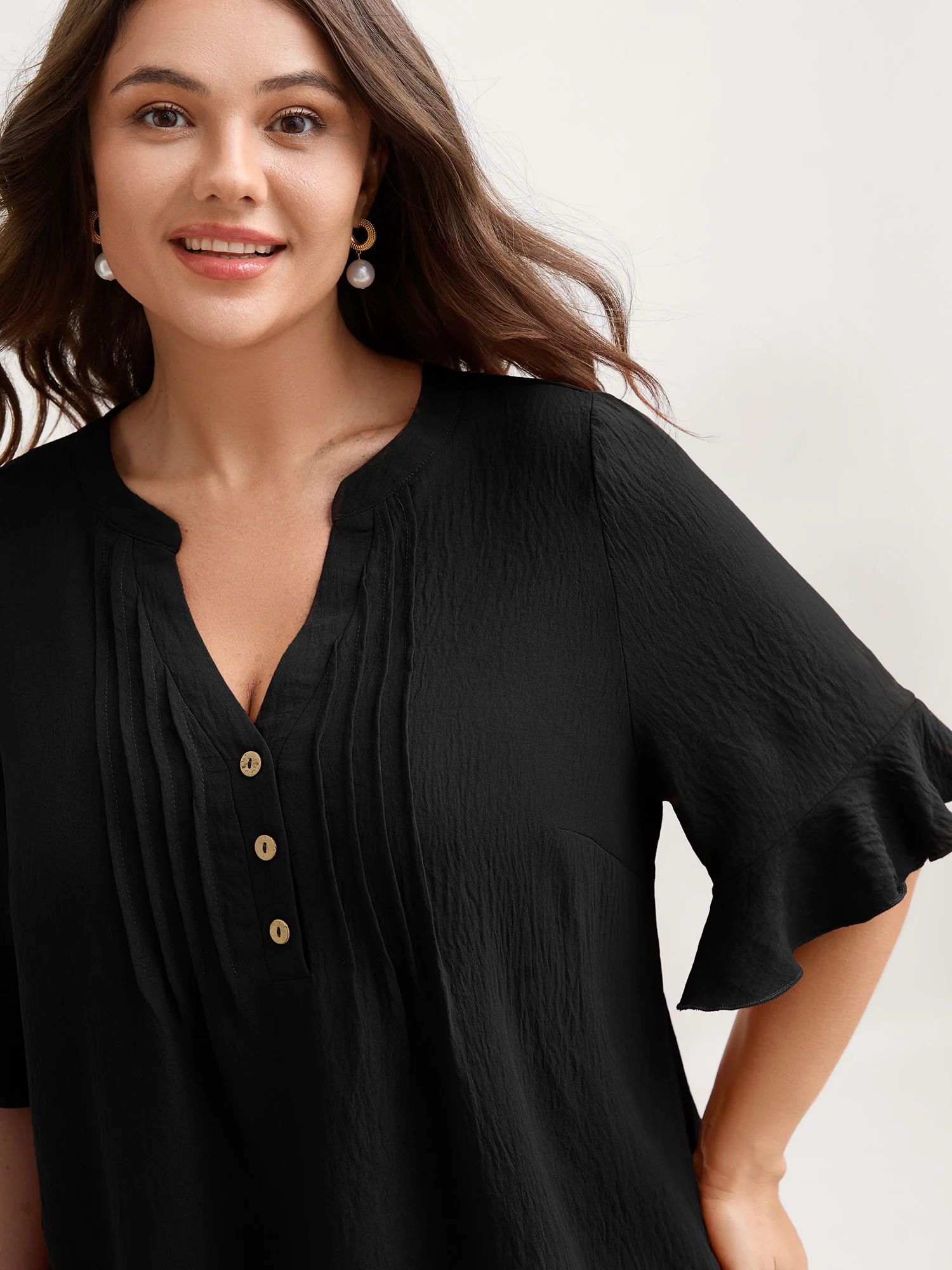 Toothpick Pleats Ruffled Sleeve Solid Blouse - Image 6