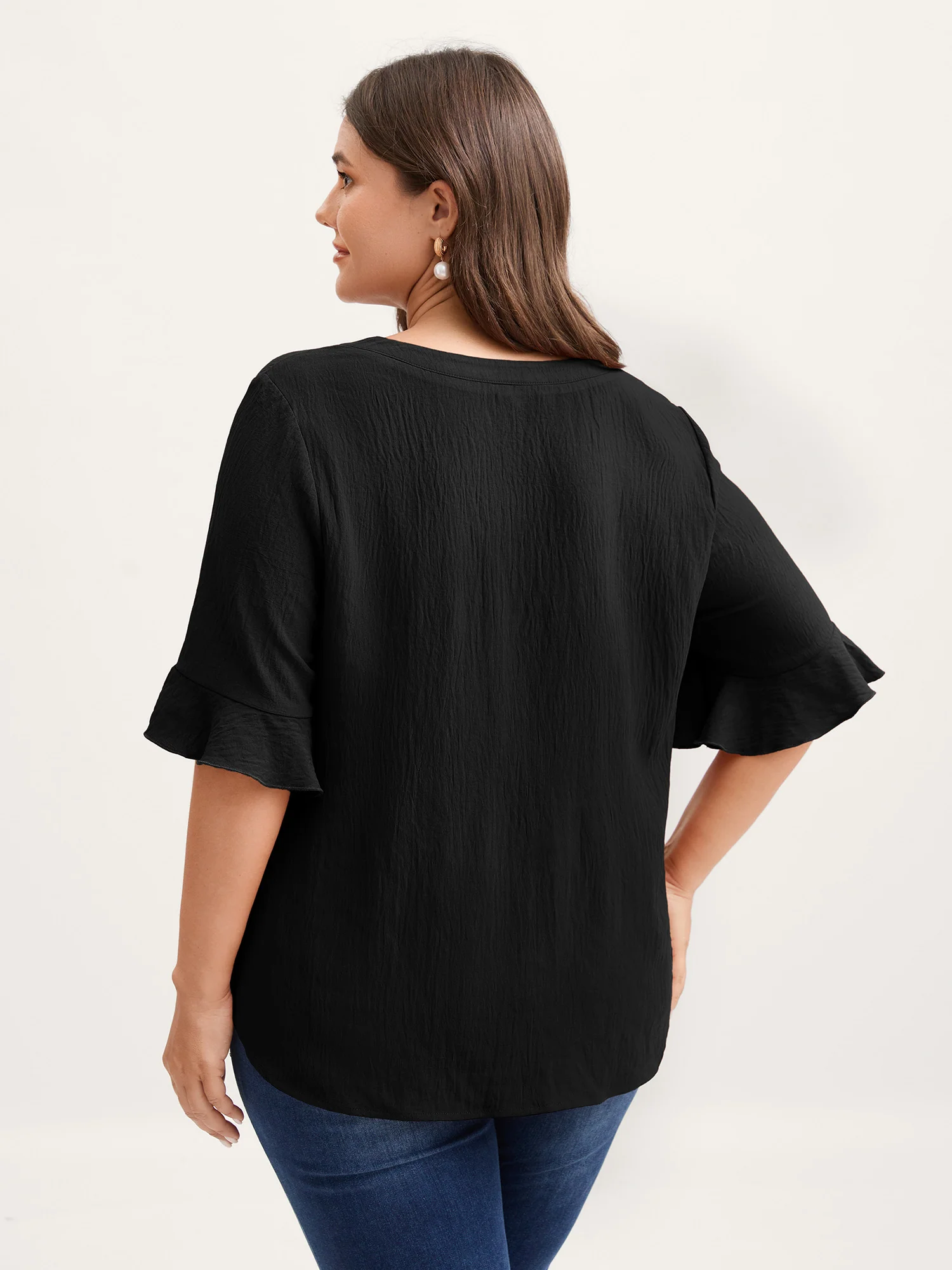 Toothpick Pleats Ruffled Sleeve Solid Blouse - Image 8