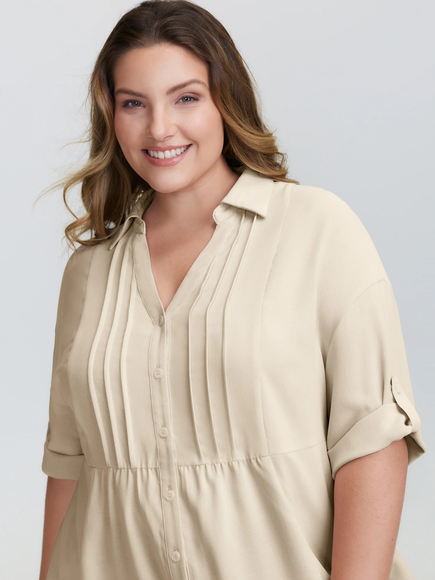 Toothpick Pleats Tab Sleeve Long Blouse - Image 2