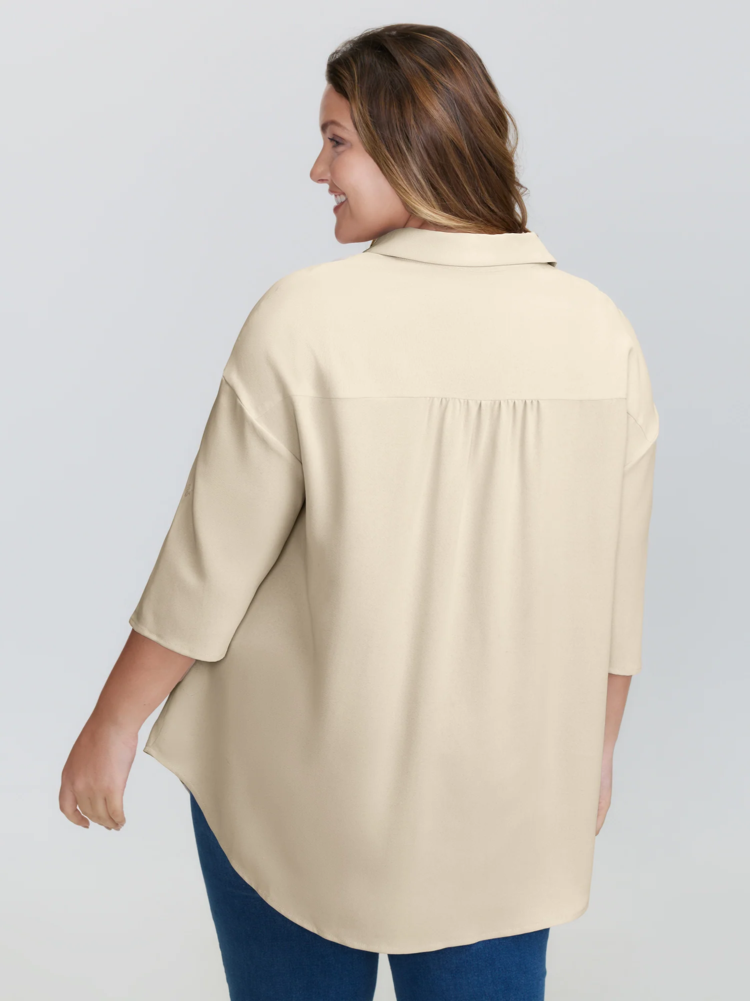 Toothpick Pleats Tab Sleeve Long Blouse - Image 4