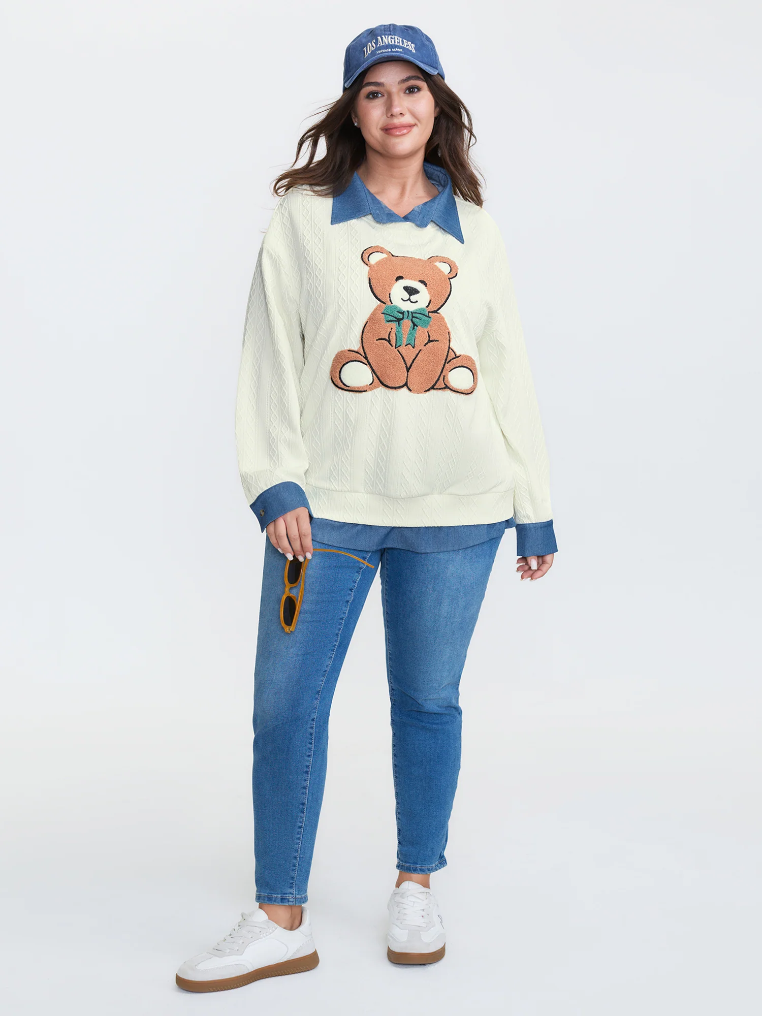 Towel Texture Teddy Embroidery Patchwork Sweatshirt - Image 2