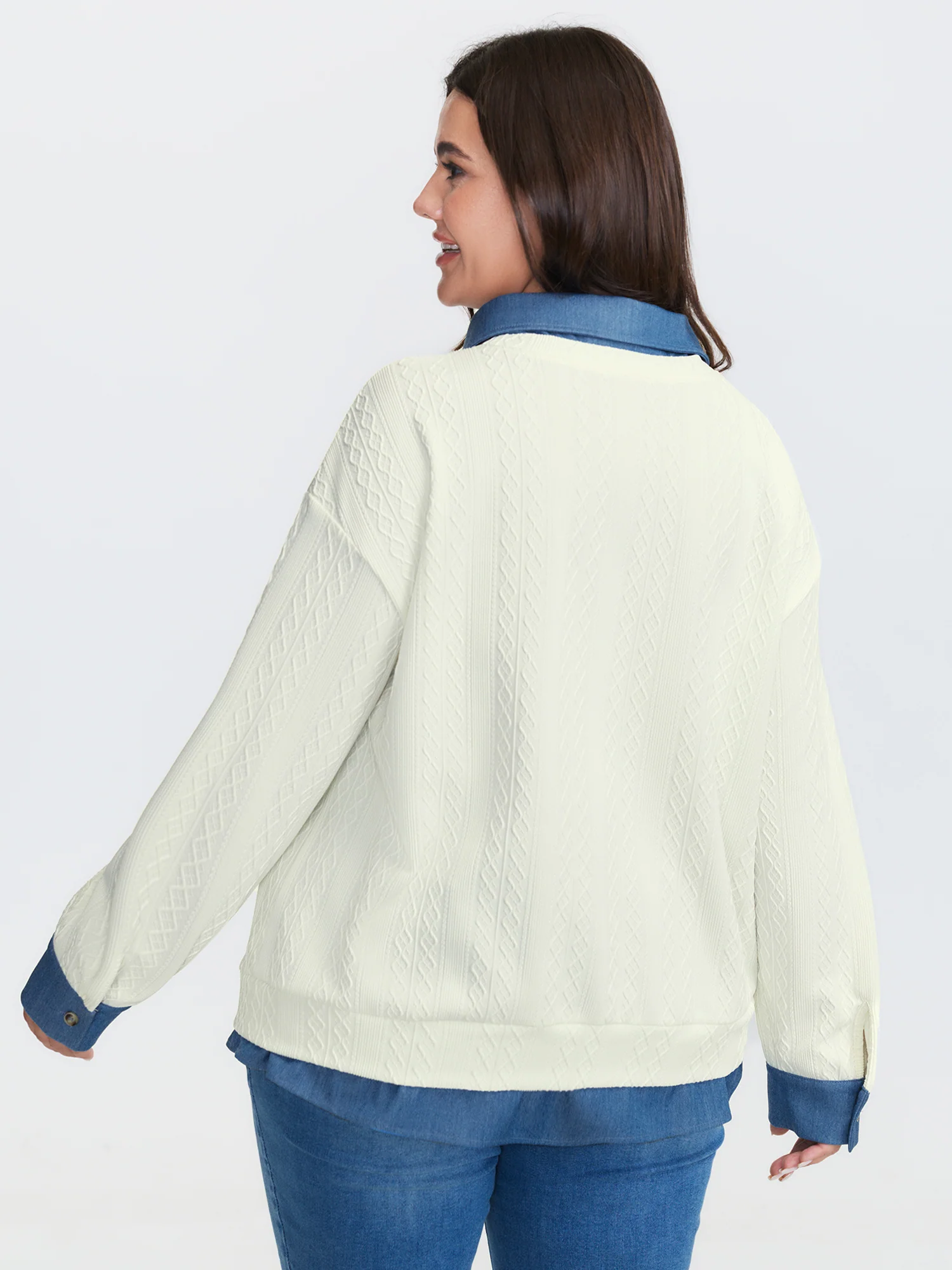 Towel Texture Teddy Embroidery Patchwork Sweatshirt - Image 4