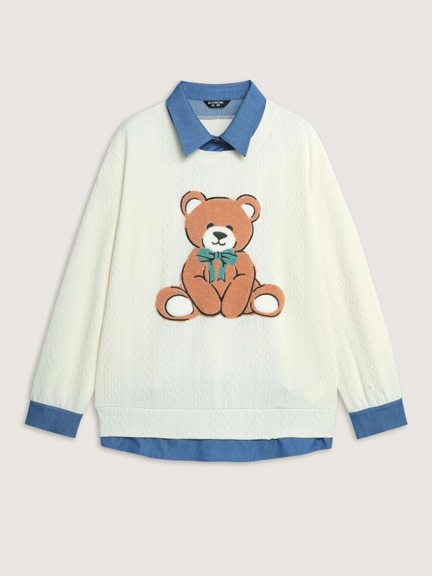 Towel Texture Teddy Embroidery Patchwork Sweatshirt - Image 7