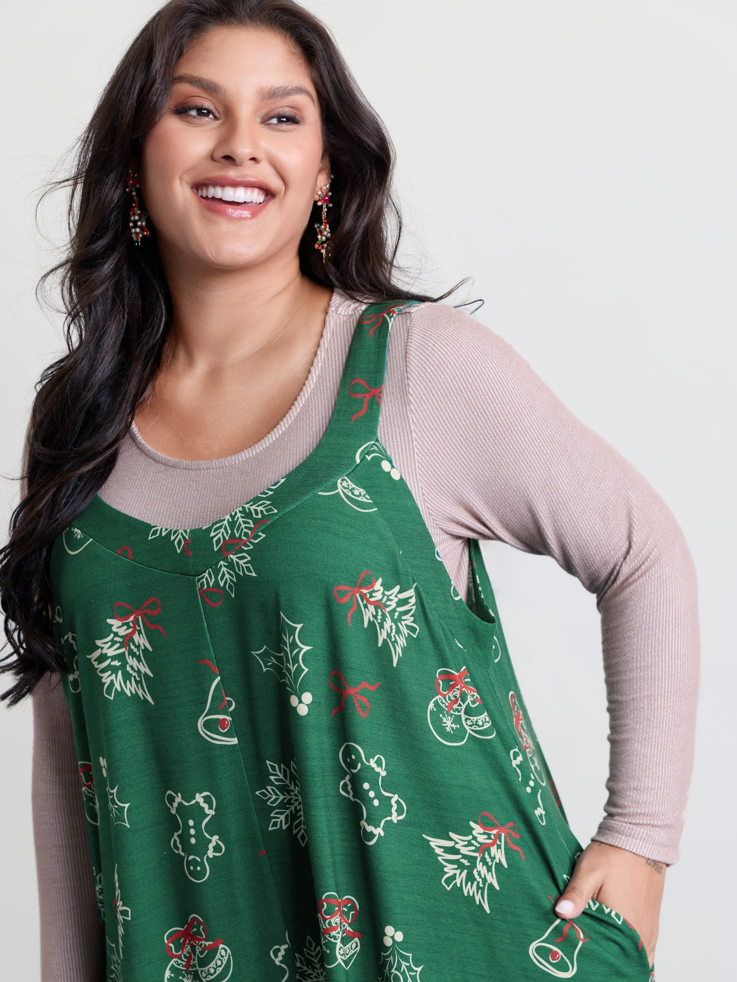Tree Gingerbread Print Knit Jumpsuit - Image 2