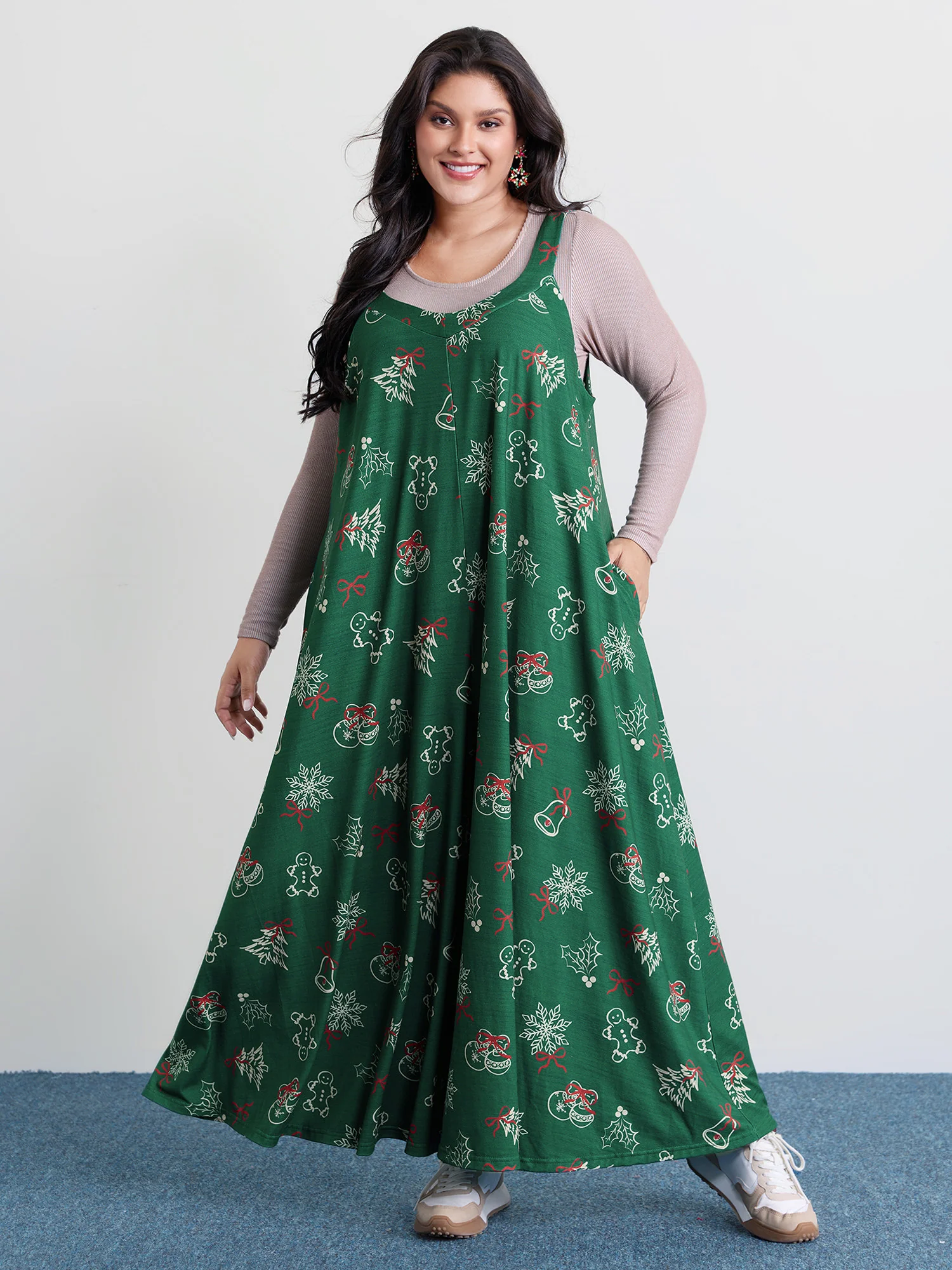 Tree Gingerbread Print Knit Jumpsuit - Image 3