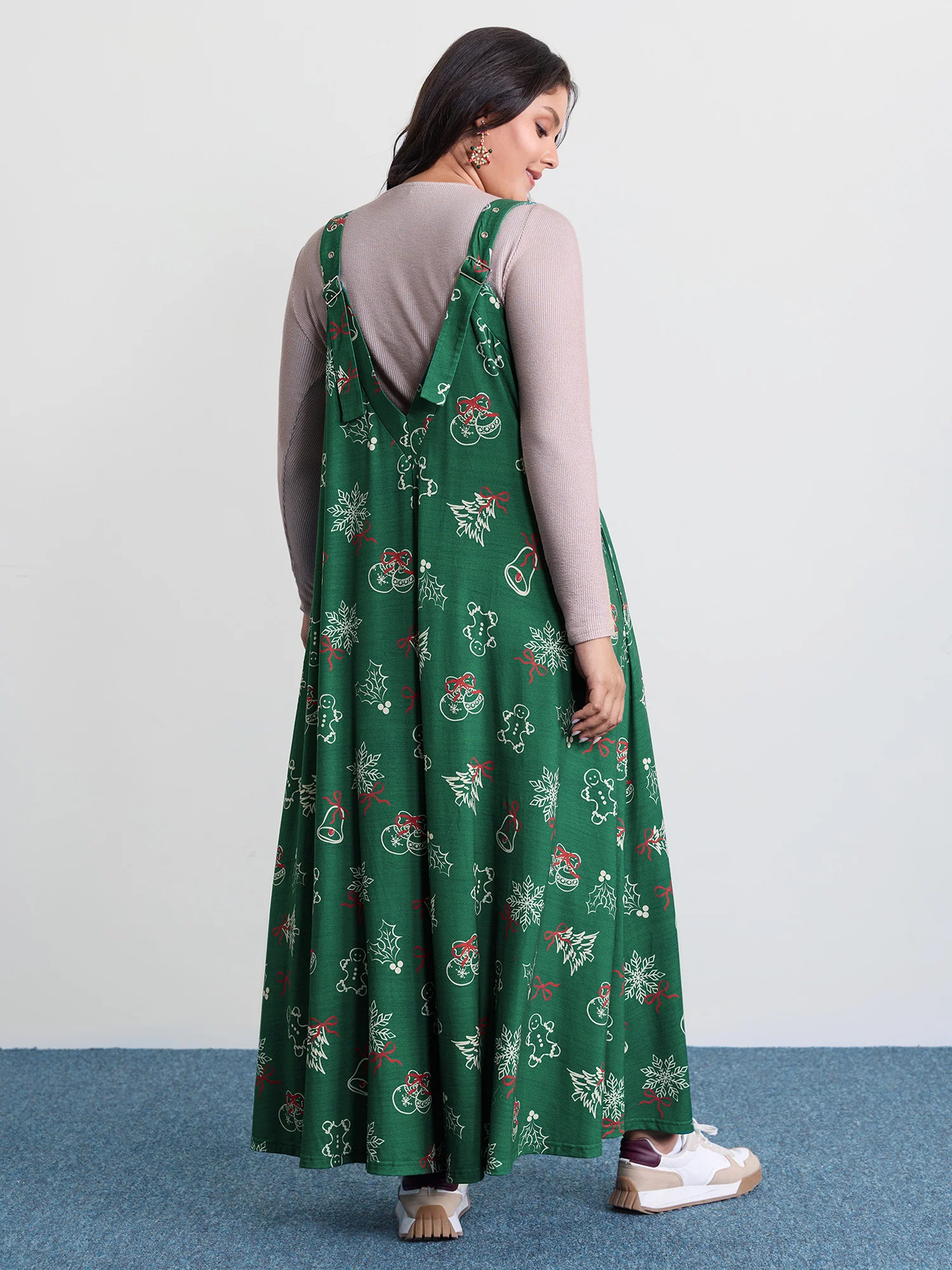 Tree Gingerbread Print Knit Jumpsuit - Image 4