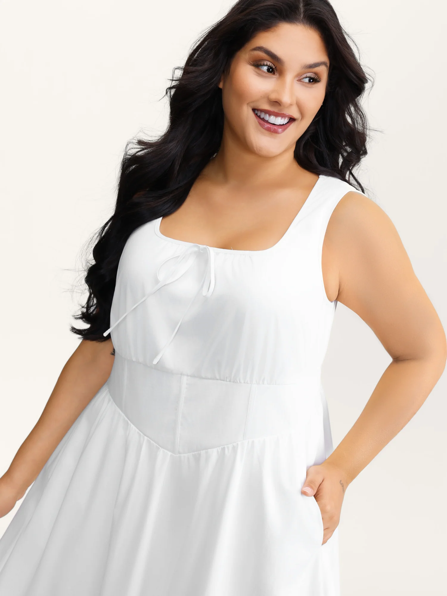 Triangular Cinched-Waist A-Line Midi Dress - Image 2