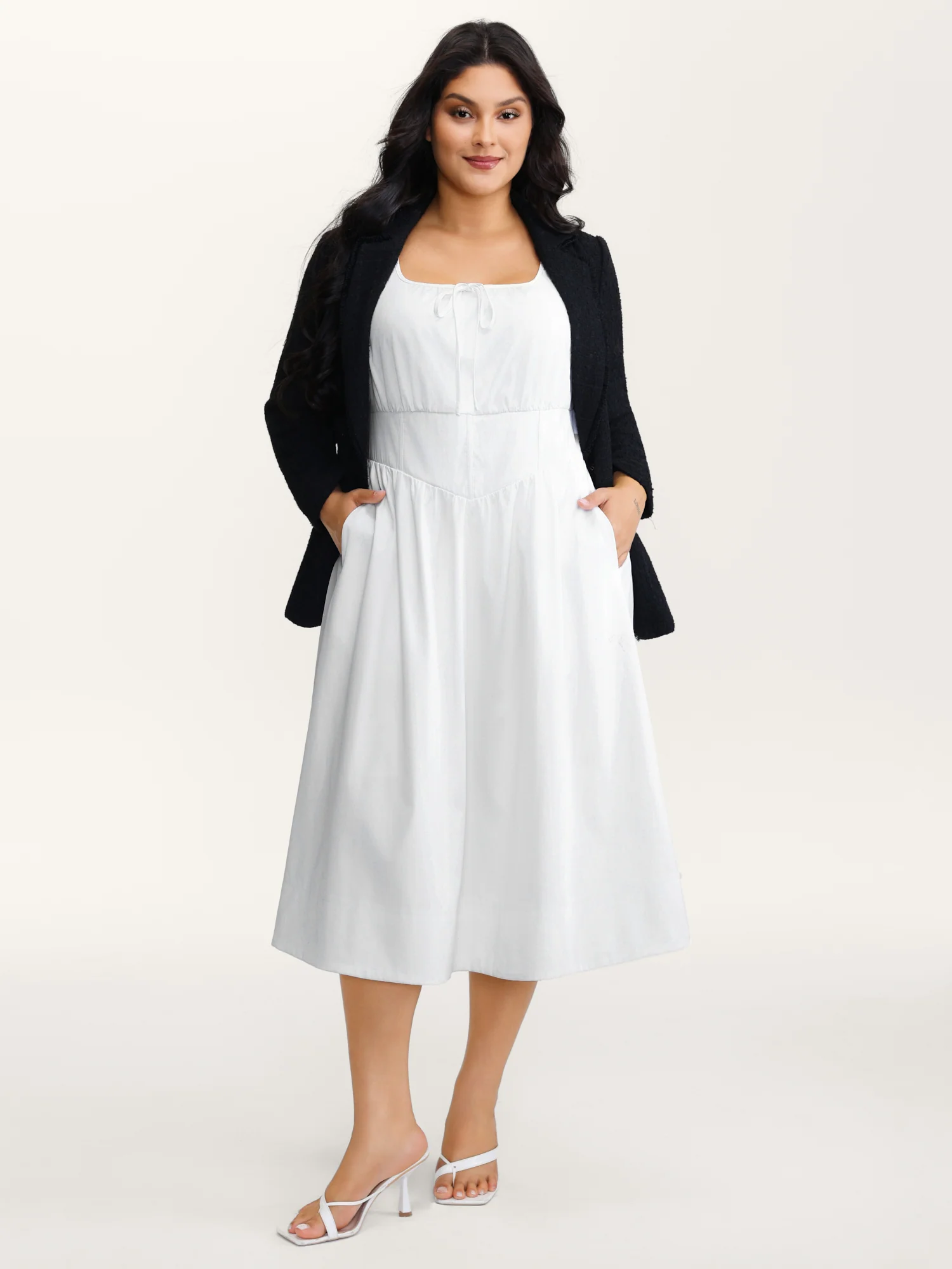 Triangular Cinched-Waist A-Line Midi Dress - Image 4