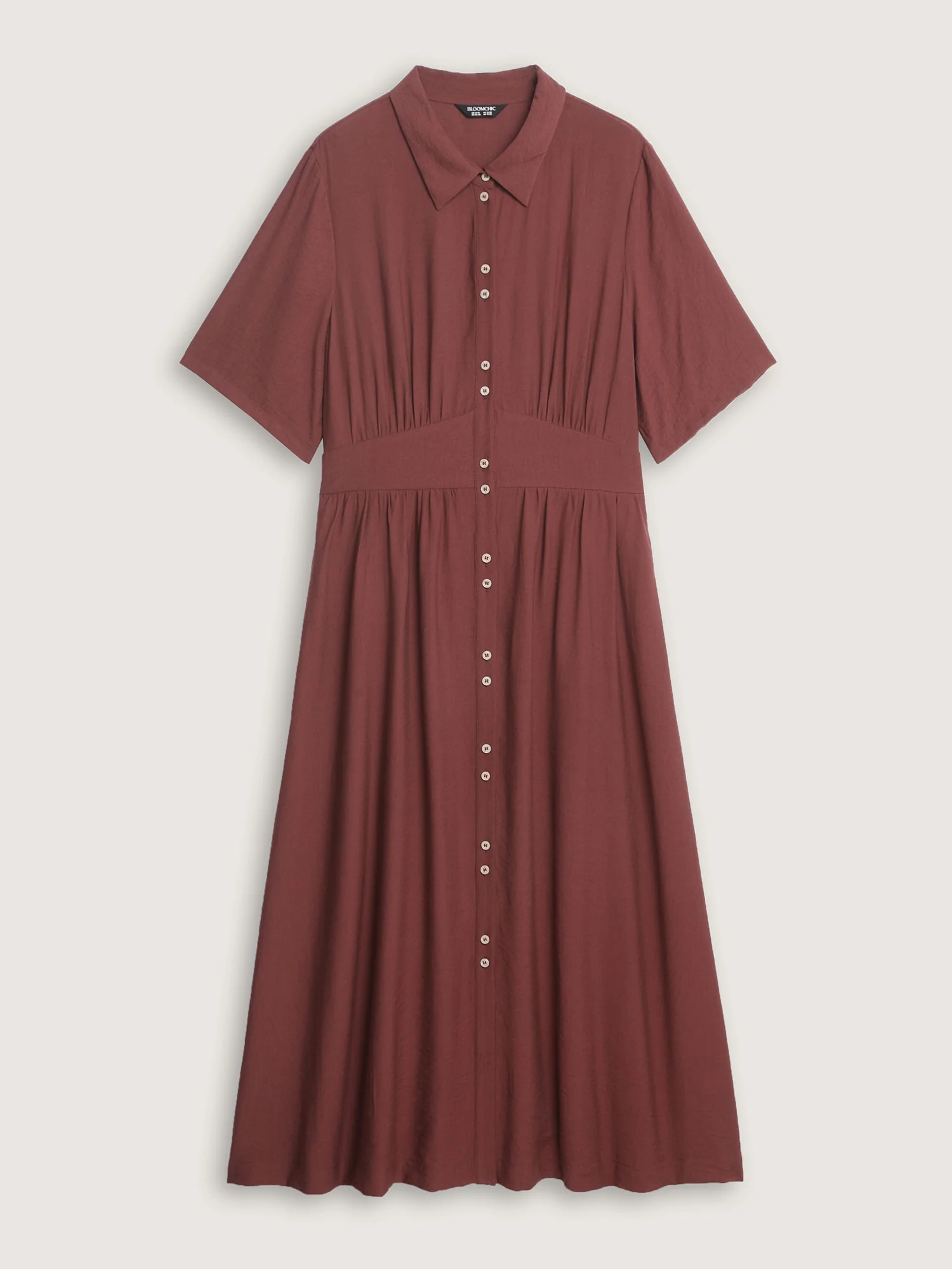 Triangular Waist Button Detail Shirred Maxi Dress - Image 7