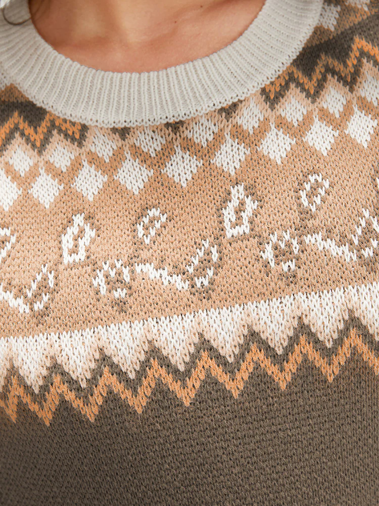 Bandana Pointelle Knit Contrast Geometric Jacquard Knit Top - Image 6