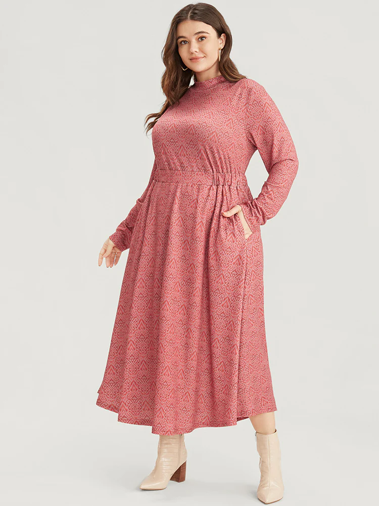 Bandana Print Mock Neck Pocket Ruffle Hem Dress - Image 3