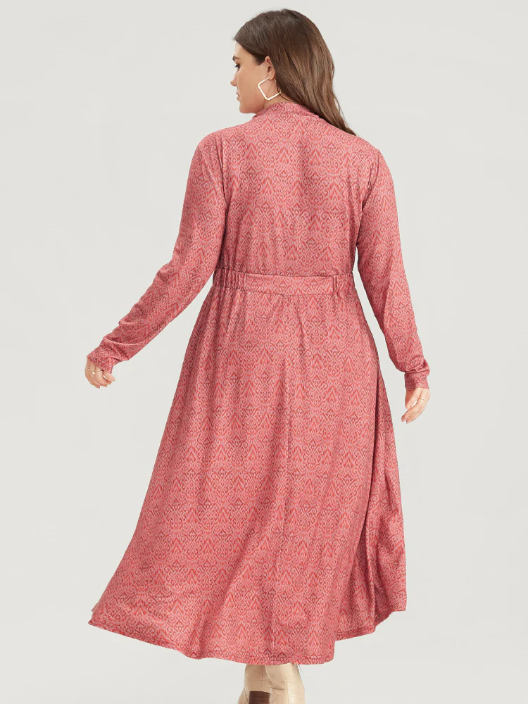 Bandana Print Mock Neck Pocket Ruffle Hem Dress - Image 4