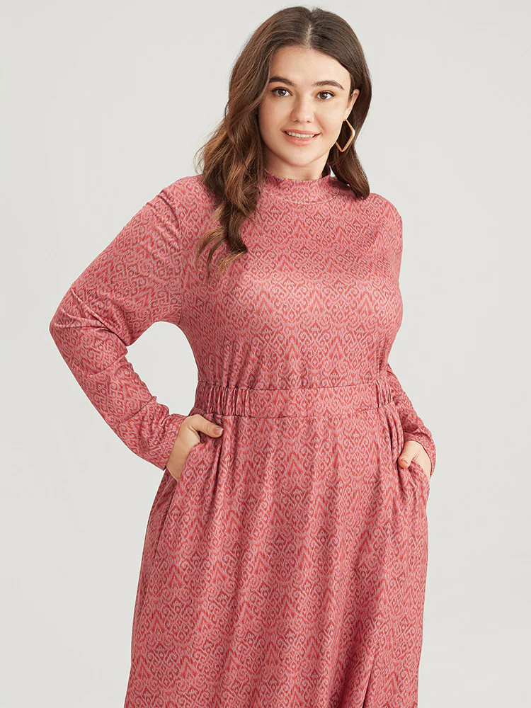 Bandana Print Mock Neck Pocket Ruffle Hem Dress - Image 5