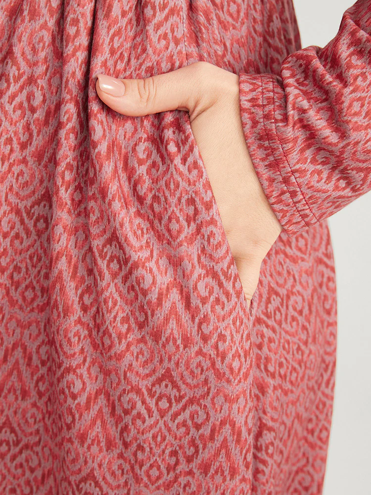 Bandana Print Mock Neck Pocket Ruffle Hem Dress - Image 7