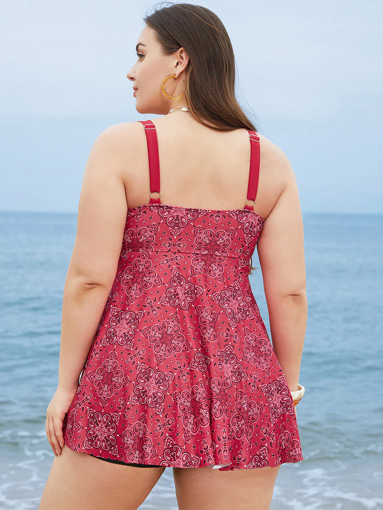Bandana Print Ruched Adjustable Straps Ruffles Tankini Top - Image 2