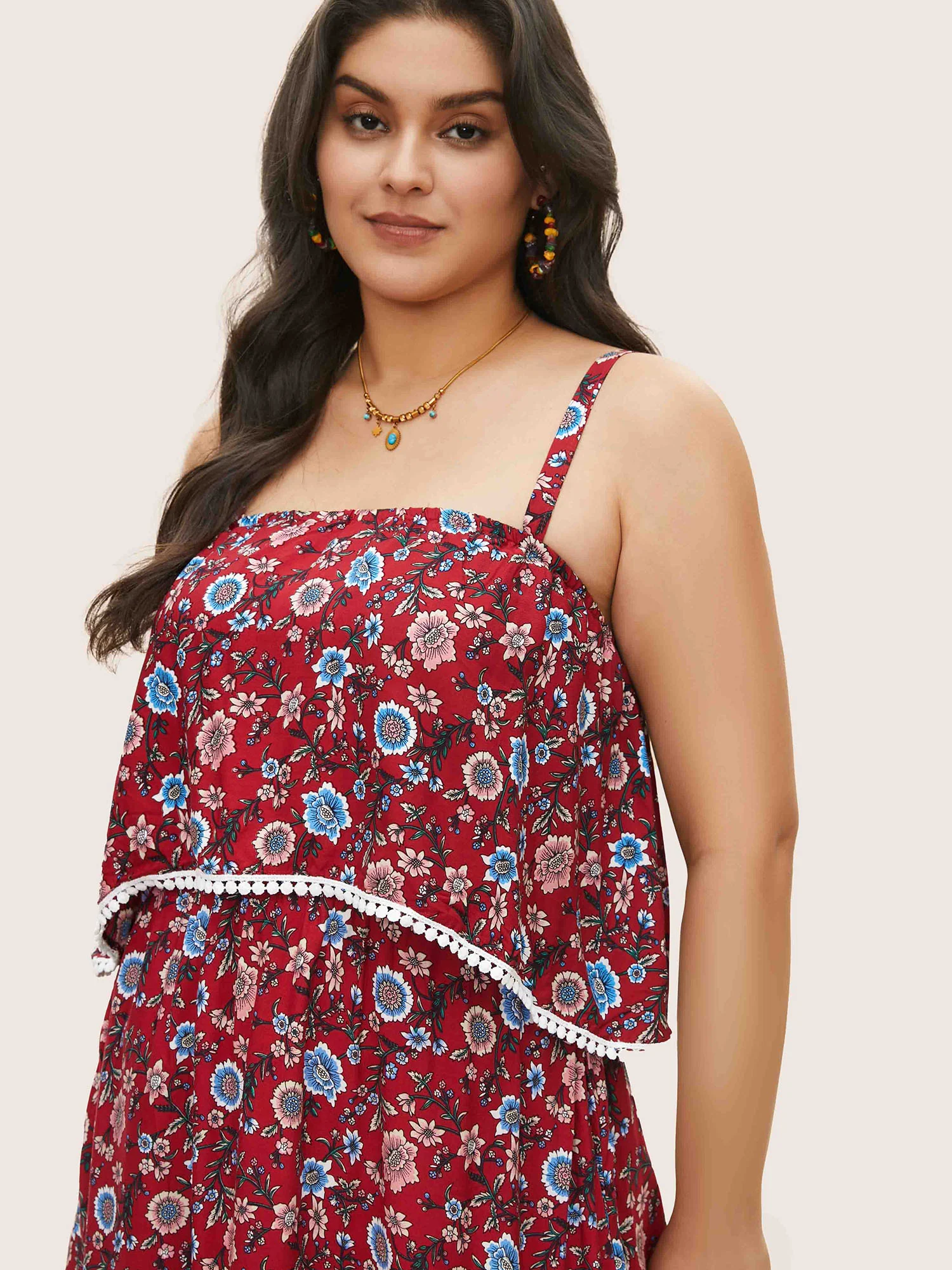 Bandana Print Spaghetti Strap Pocket Ruffles Asymmetrical Hem Maxi Dress - Image 2