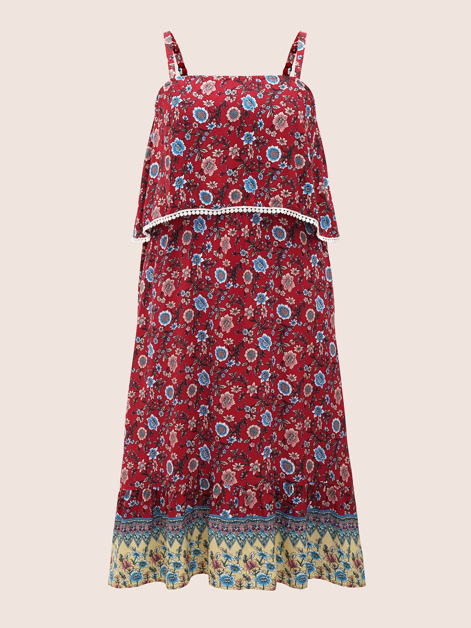 Bandana Print Spaghetti Strap Pocket Ruffles Asymmetrical Hem Maxi Dress - Image 7