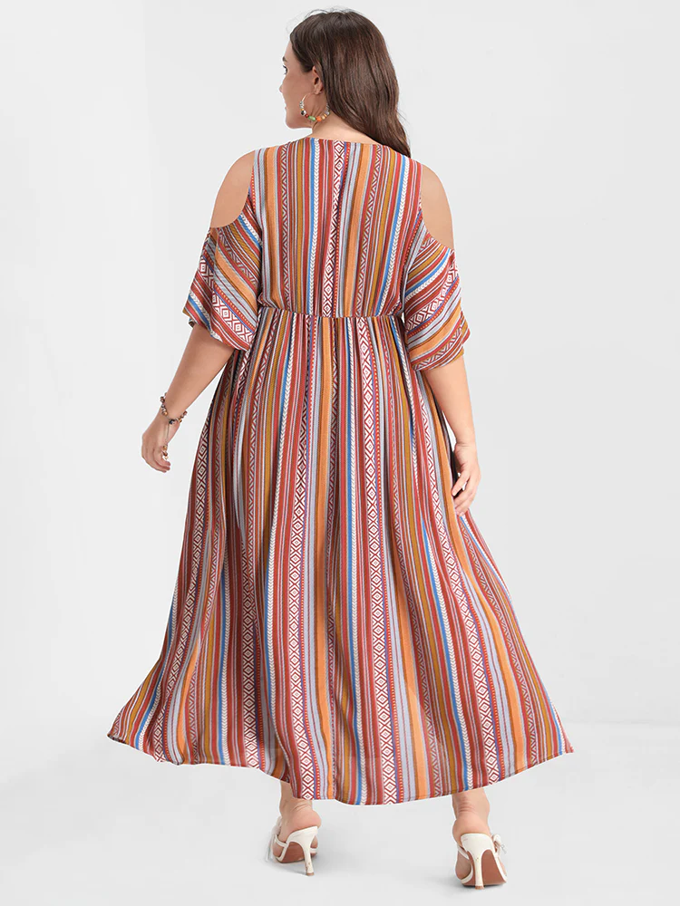 Bandana Ruffles Button Pocket Cold Shoulder Maxi Dress - Image 2