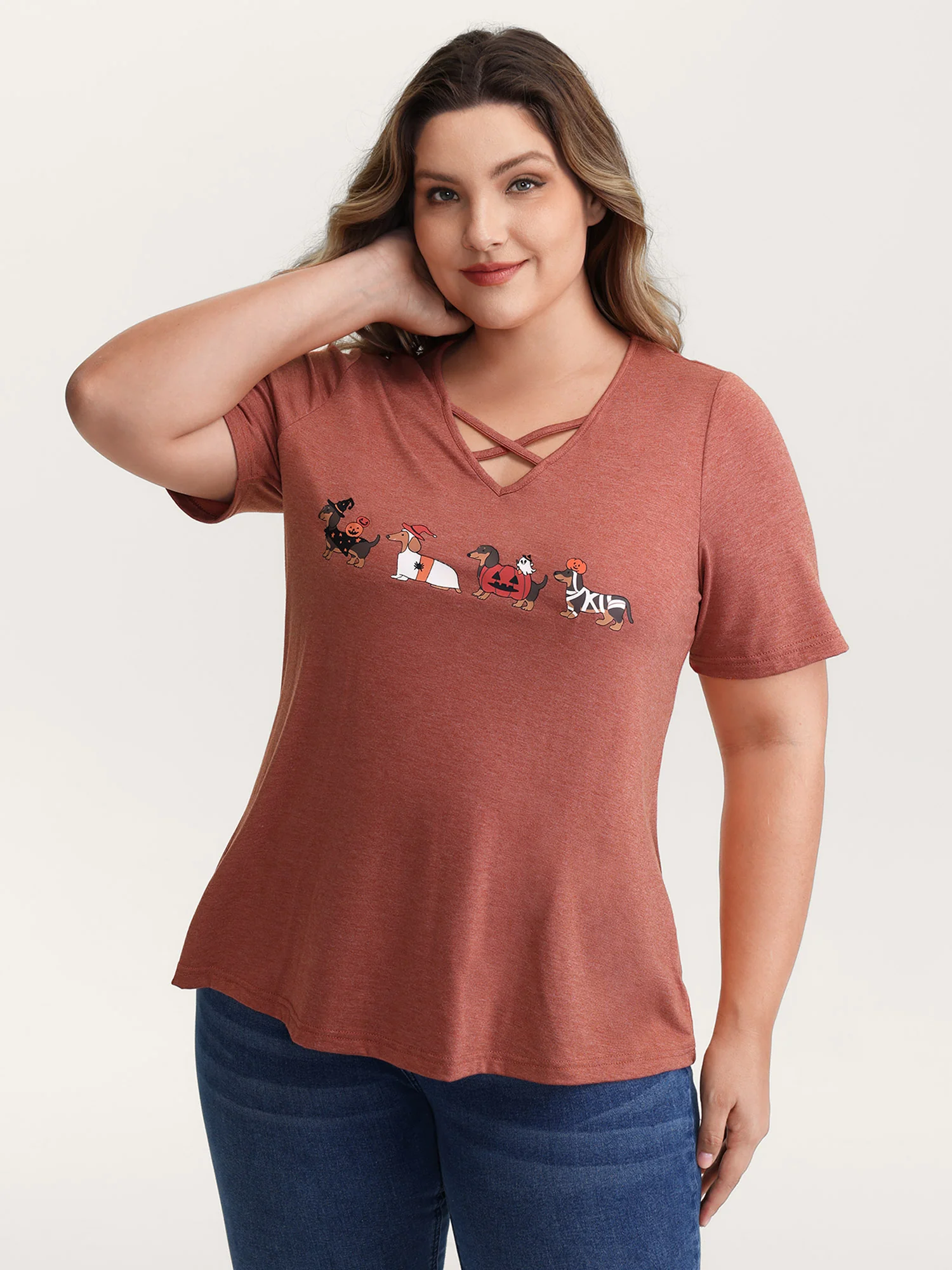 Trick or BloomChic Crossover Neck-Tie T-Shirt - Image 11