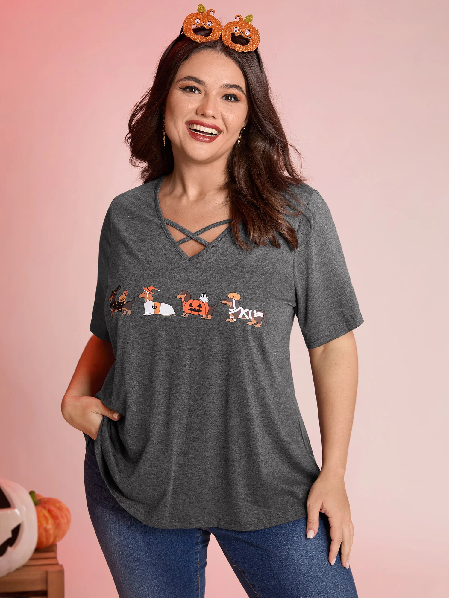 Trick or BloomChic Crossover Neck-Tie T-Shirt - Image 2