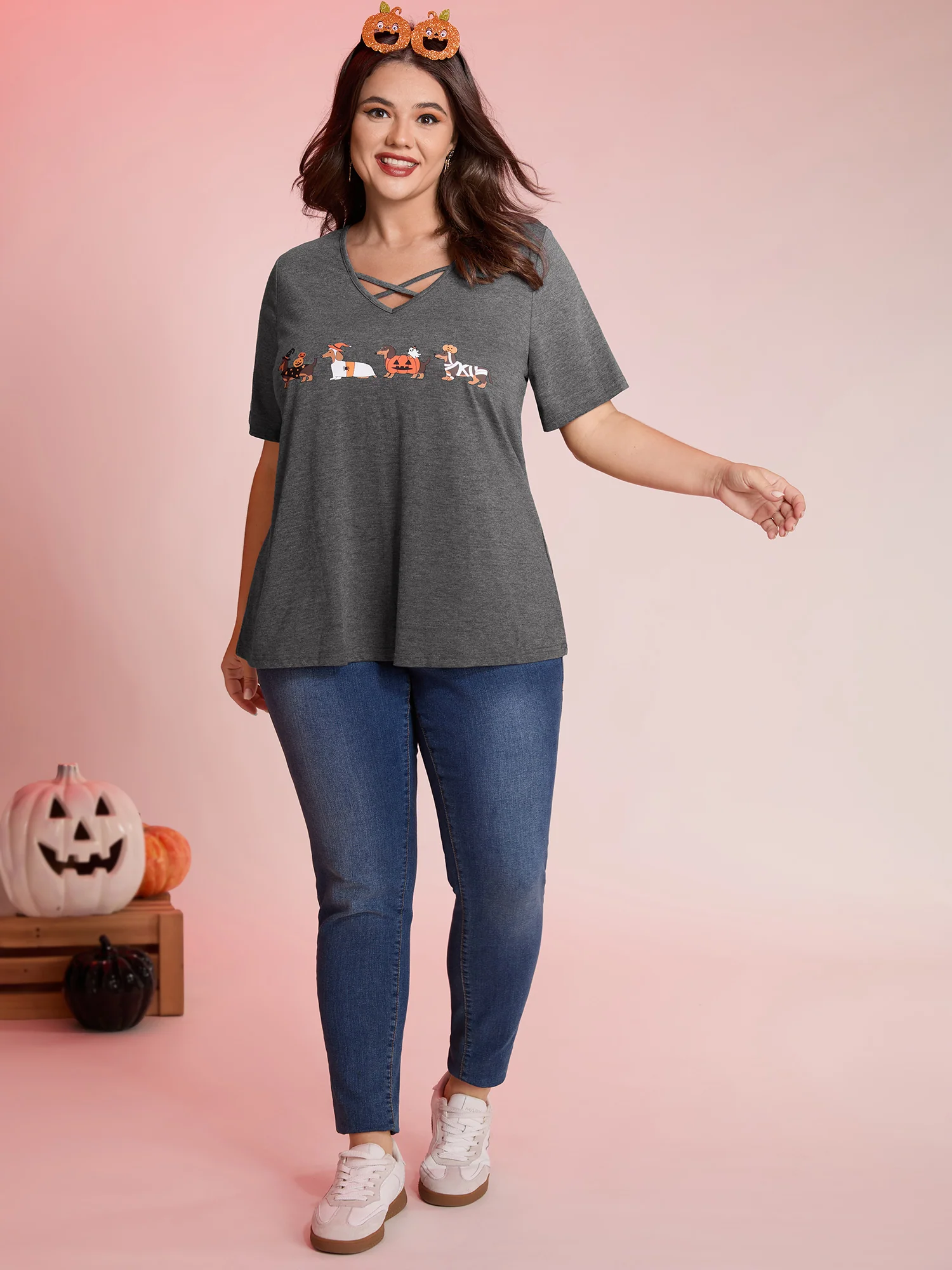 Trick or BloomChic Crossover Neck-Tie T-Shirt - Image 3