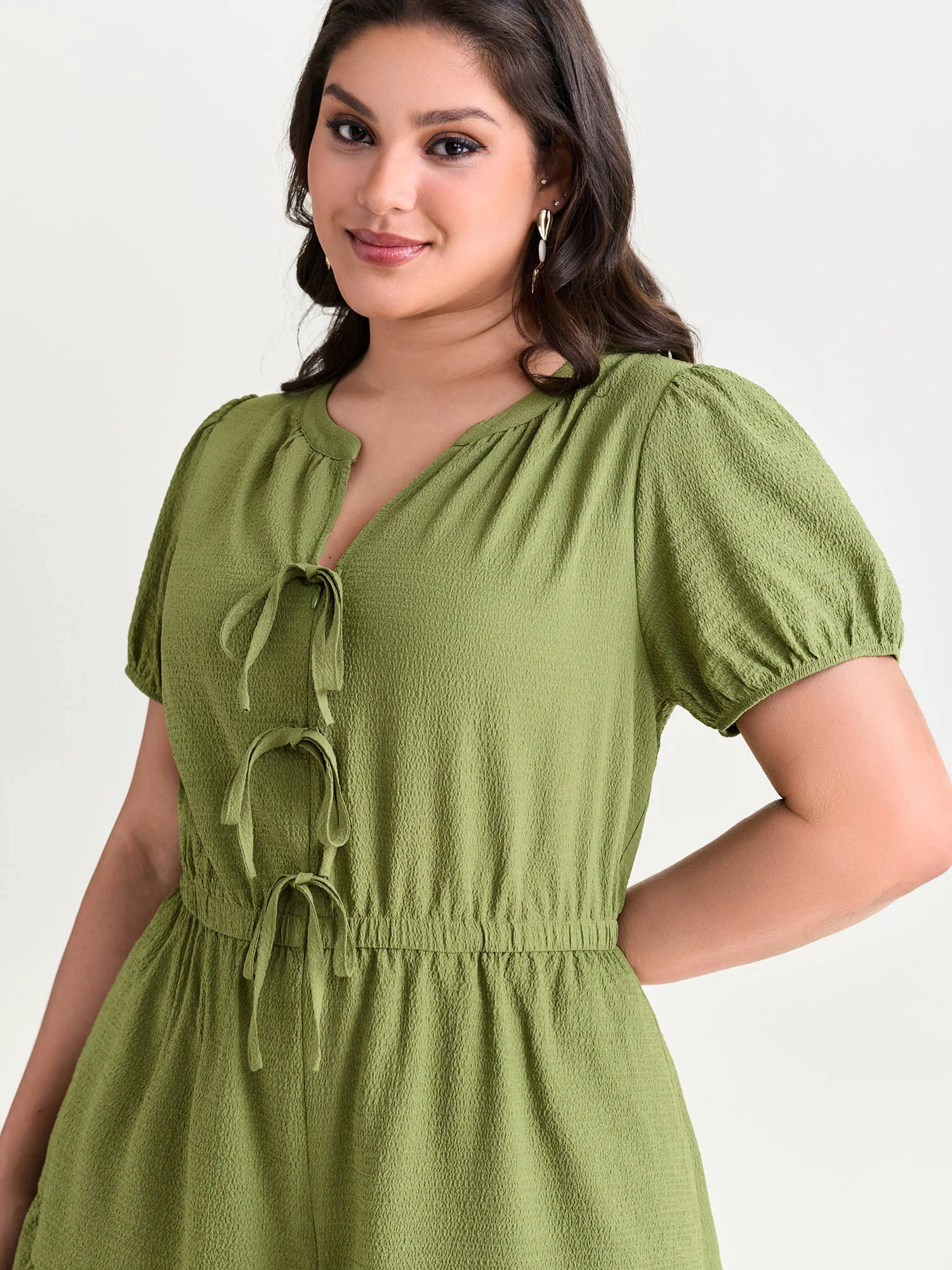 Triple Front Tie Ruffled Hem Romper - Image 3