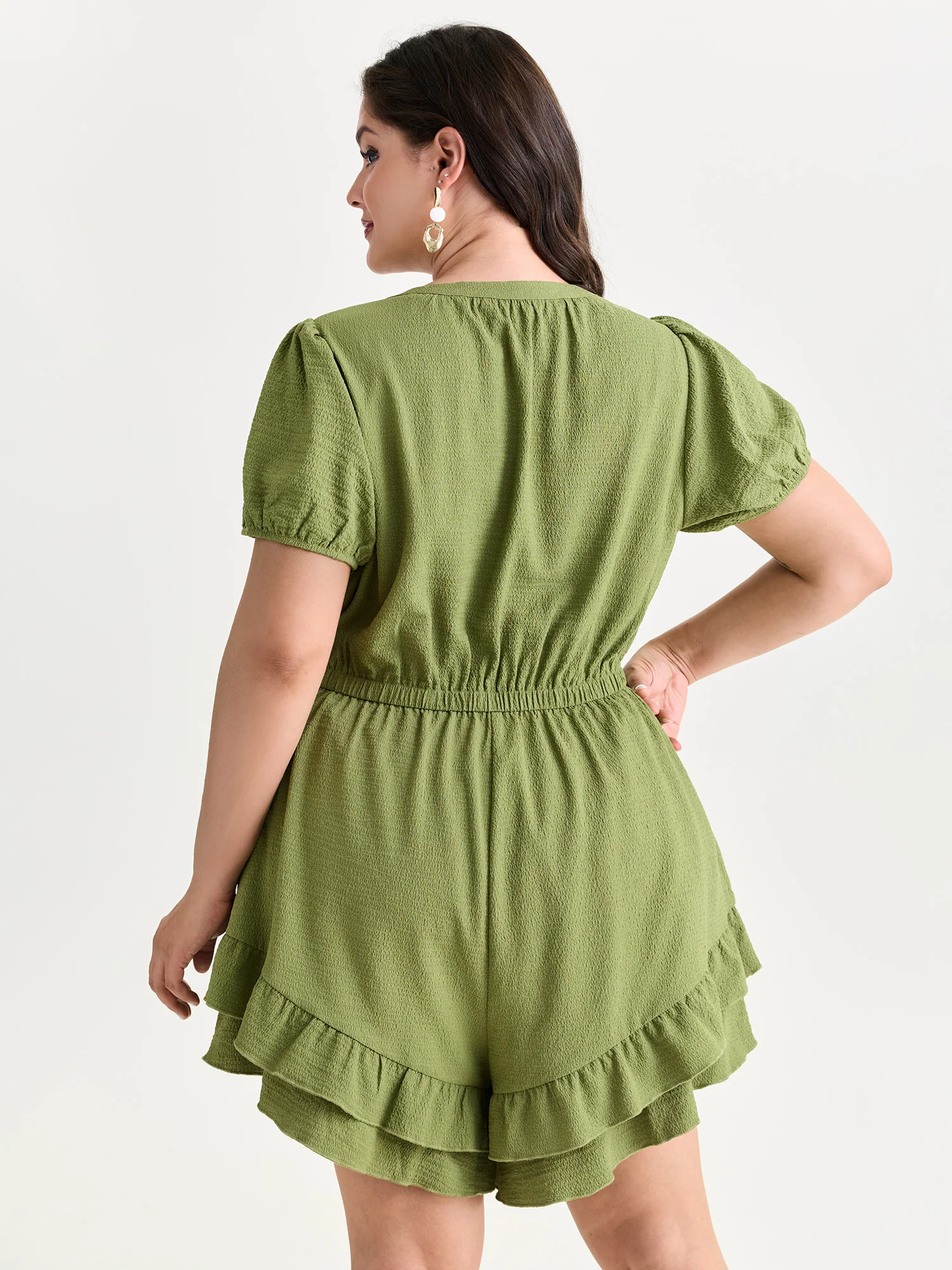 Triple Front Tie Ruffled Hem Romper - Image 5