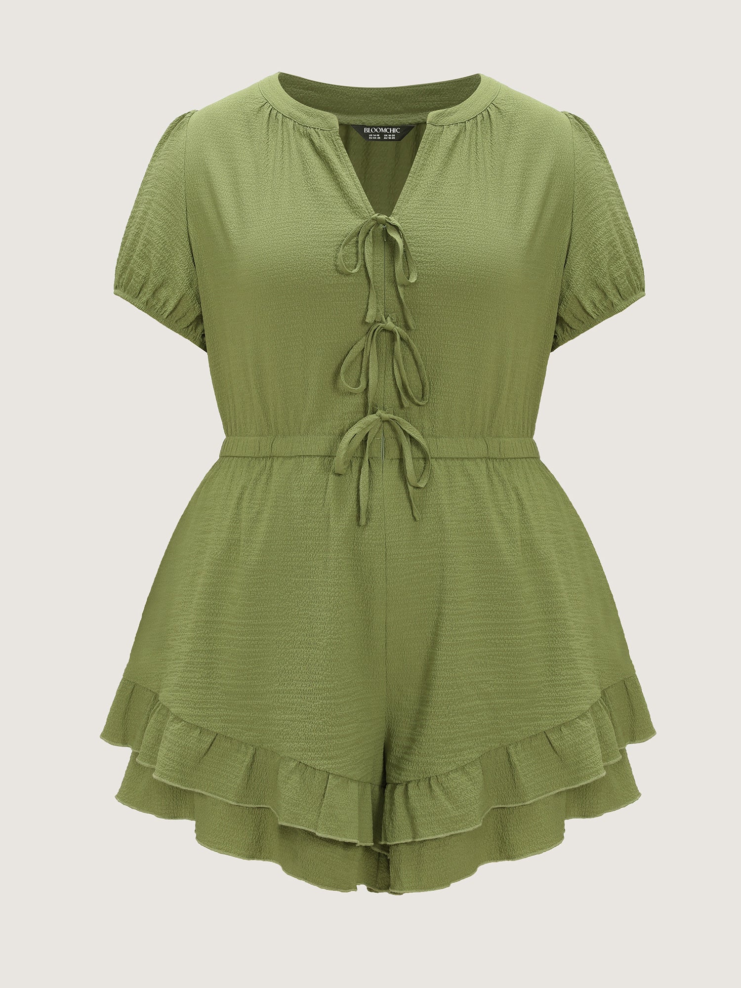 Triple Front Tie Ruffled Hem Romper - Image 8