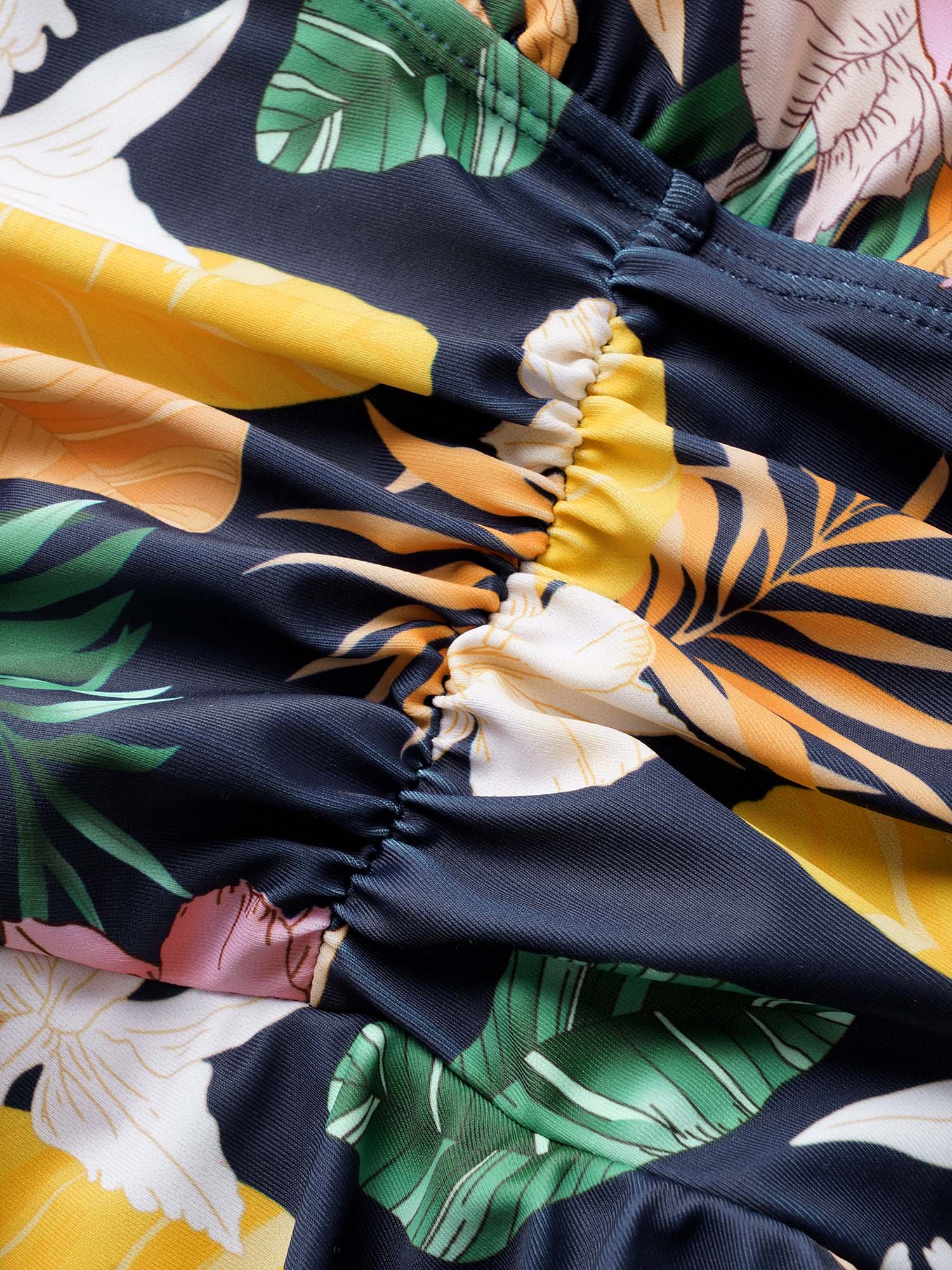 Tropical Adjustable Straps Ruched Swim Dress - Image 6