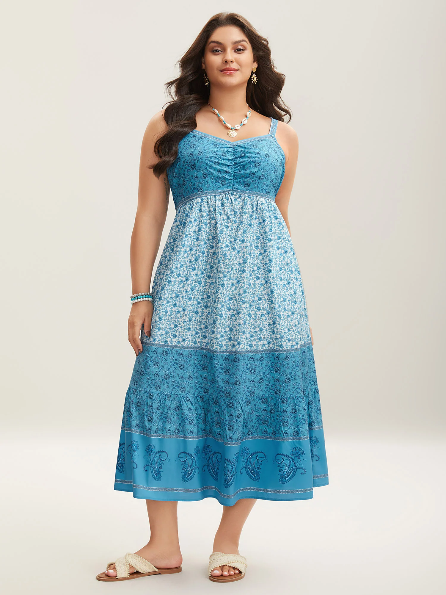 Tropical Blues Cinched Cami Midi Dress - Image 3
