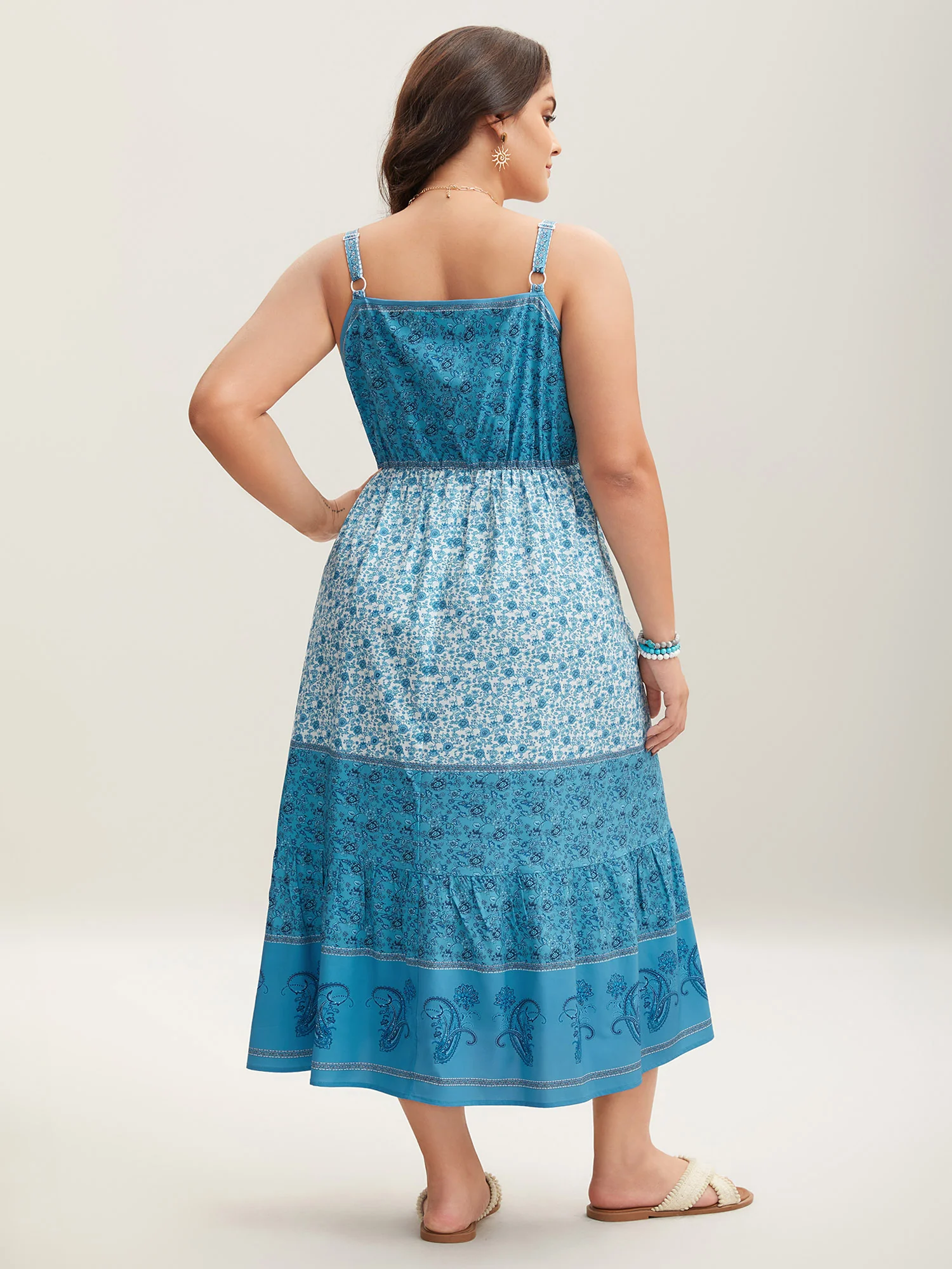 Tropical Blues Cinched Cami Midi Dress - Image 4