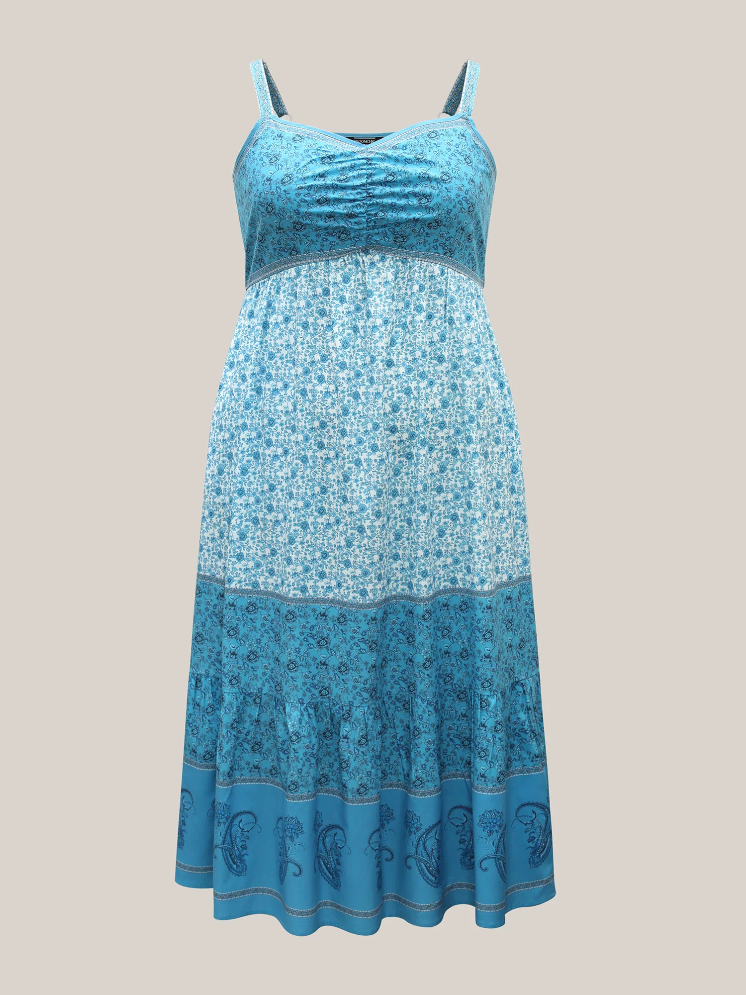 Tropical Blues Cinched Cami Midi Dress - Image 7