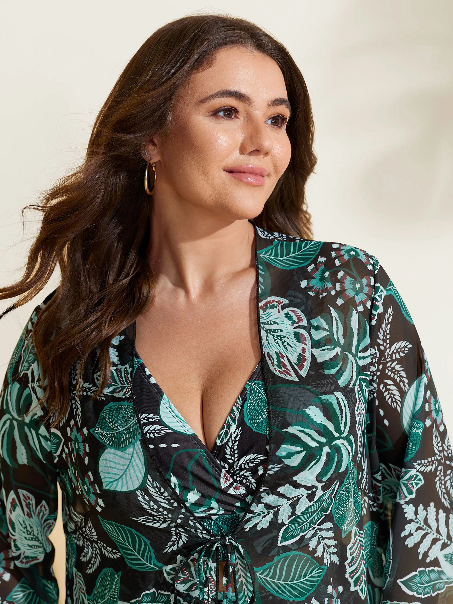 Tropical Breeze Stretchy Sleeve Swim Cover-Up - Image 3