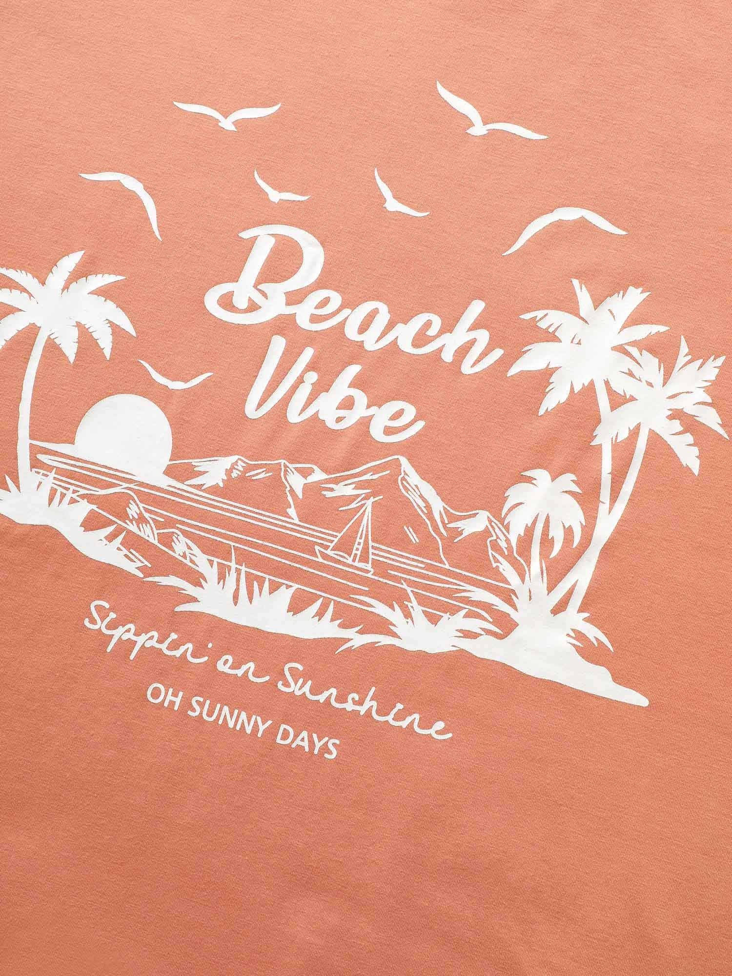 Tropical Coconut Tree Print Round Neck T-shirt - Image 5