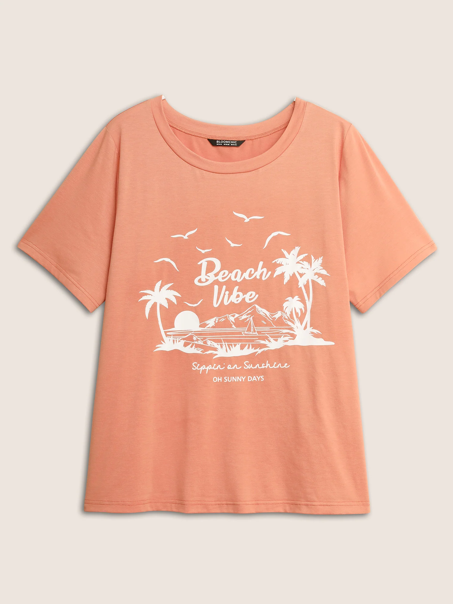 Tropical Coconut Tree Print Round Neck T-shirt - Image 6
