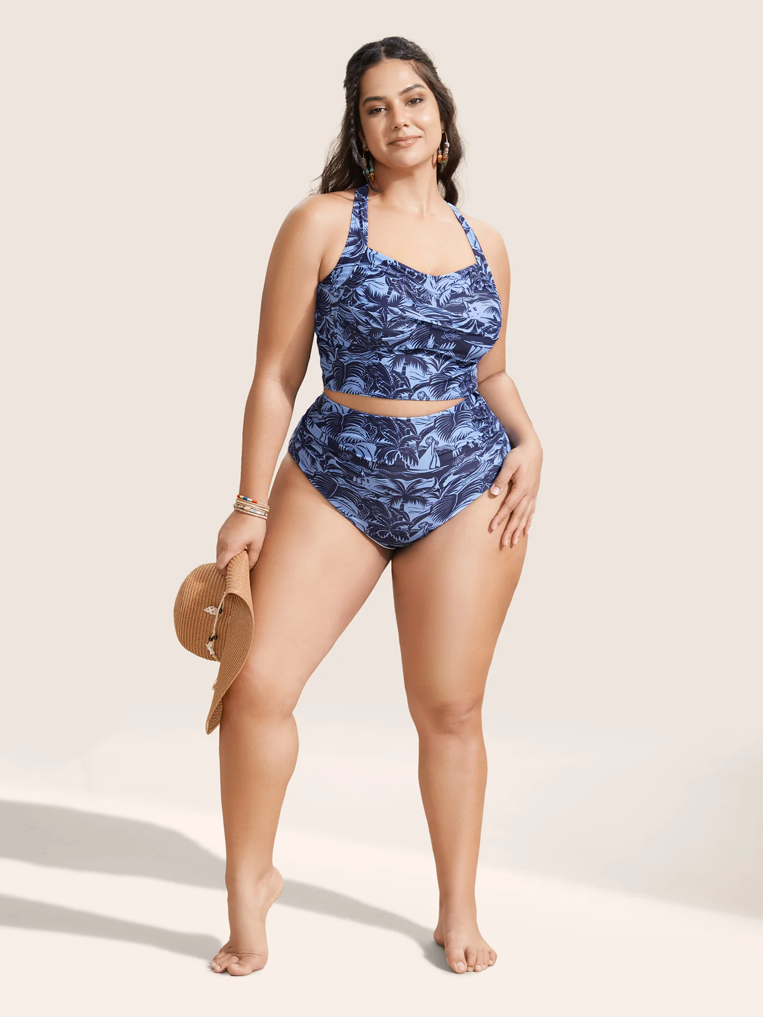 Tropical Coconut Tree Print Ruched Swim Bottom - Image 3