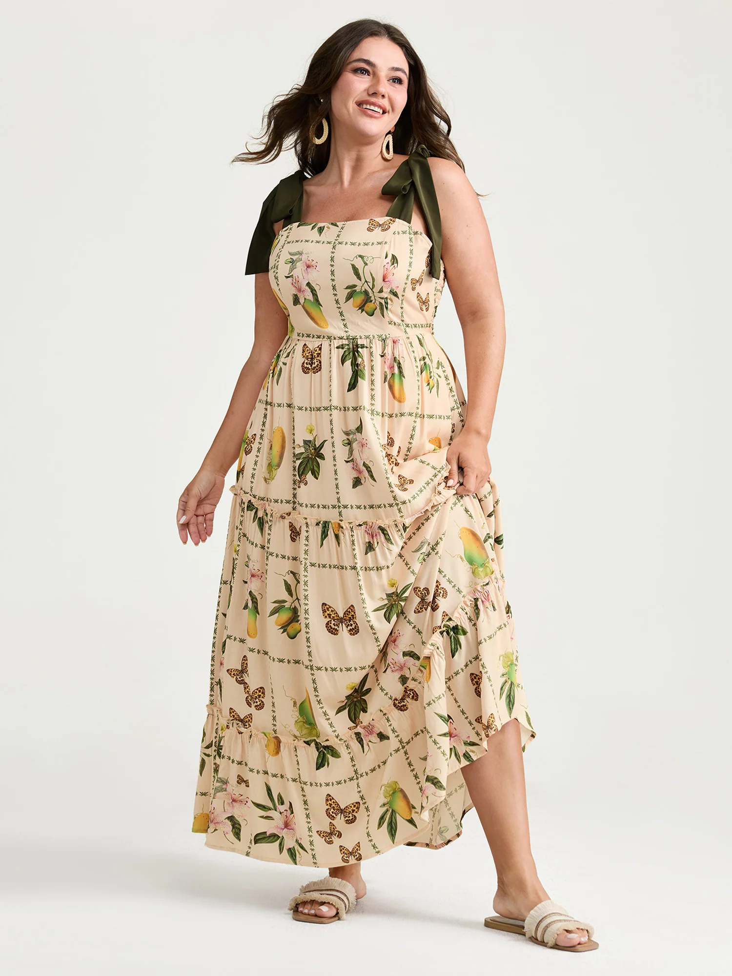 Tropical Collage Print Shoulder Tie Maxi Dress - Image 3