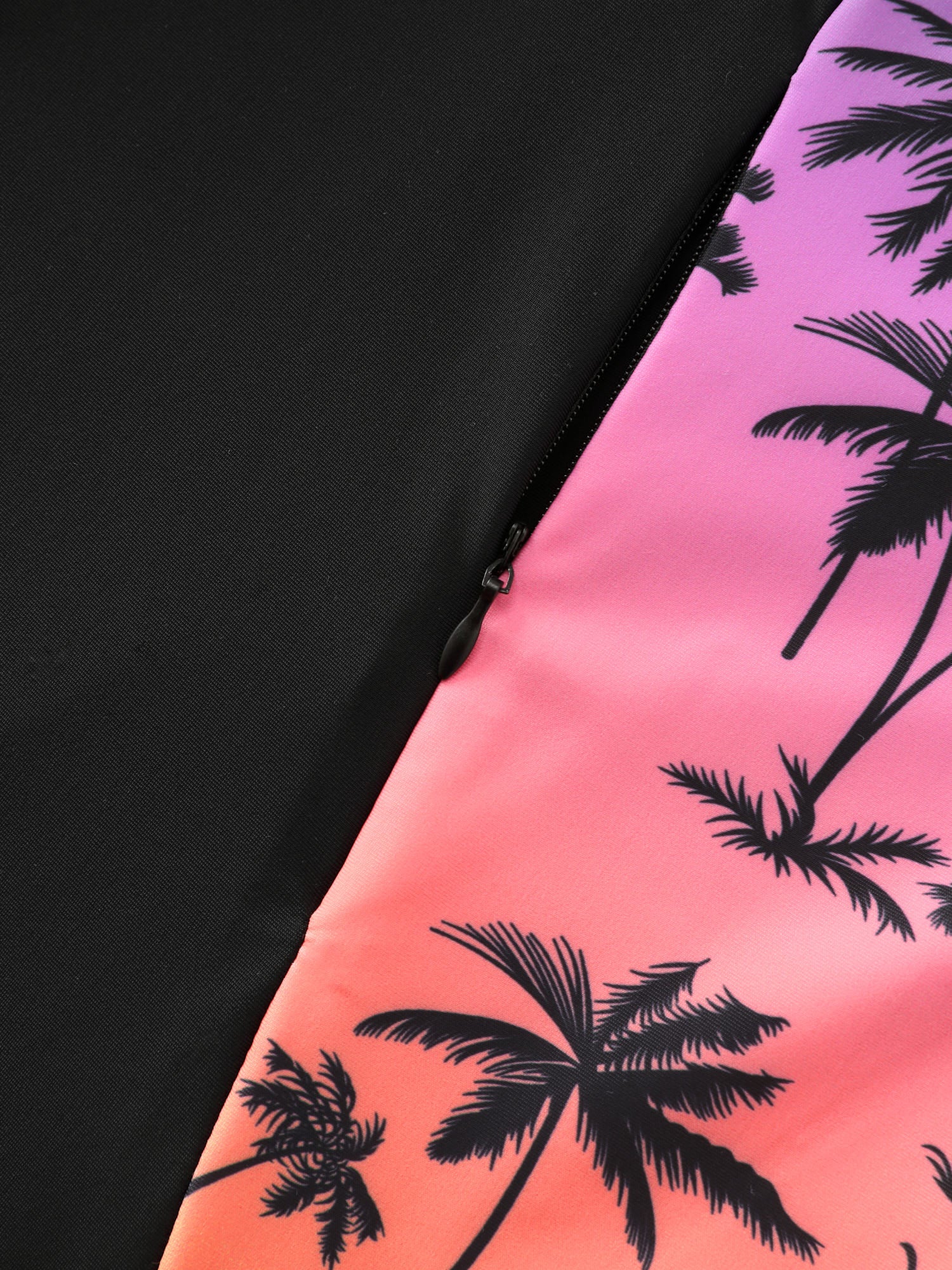 Tropical Color Contrast Print Zipper Front Swim Top - Image 6