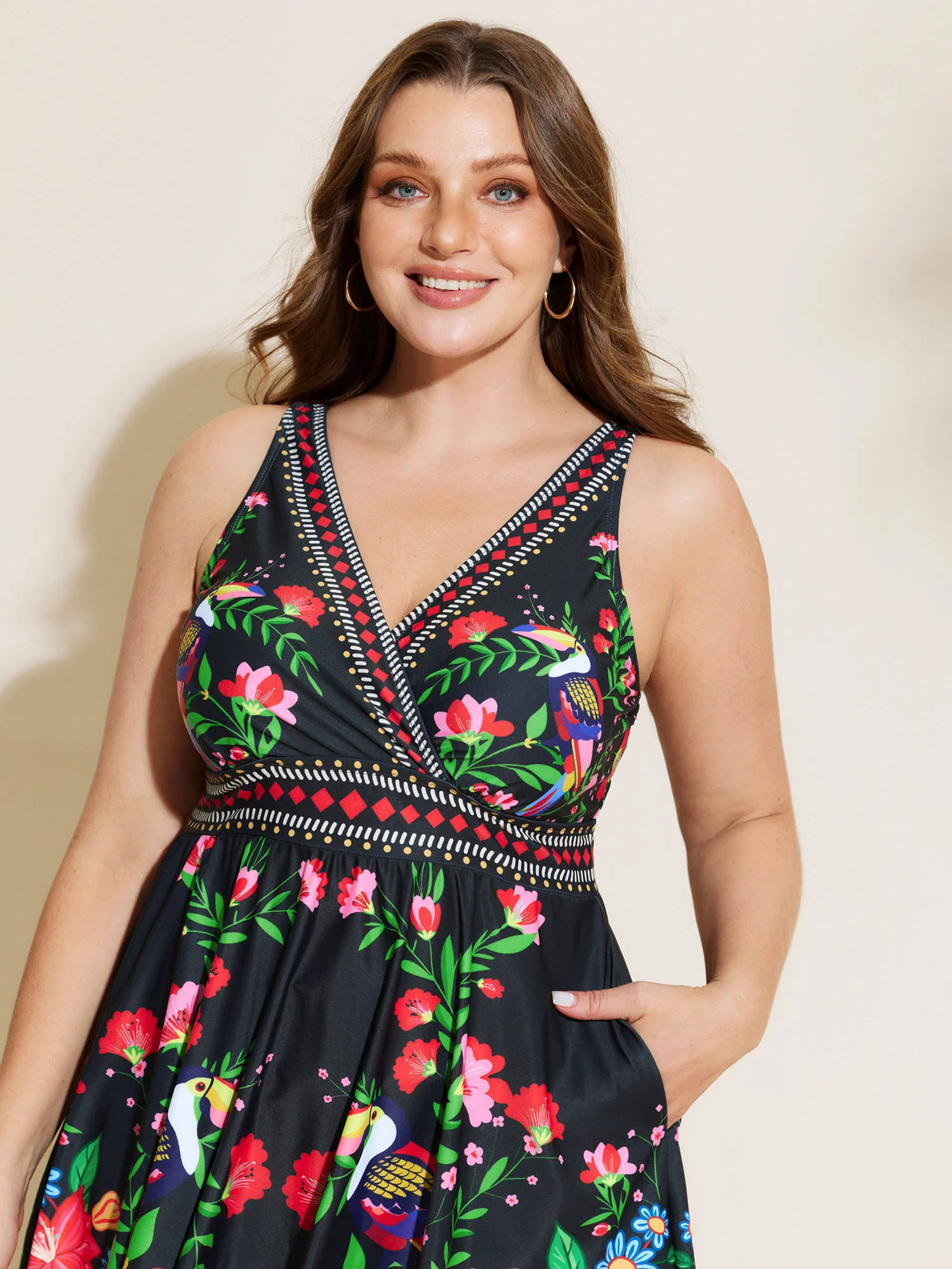Tropical Escape Printed Pockets Swim Dress - Image 2