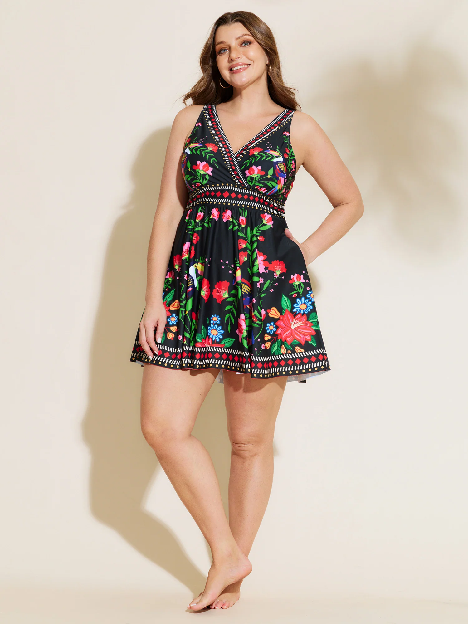 Tropical Escape Printed Pockets Swim Dress - Image 3