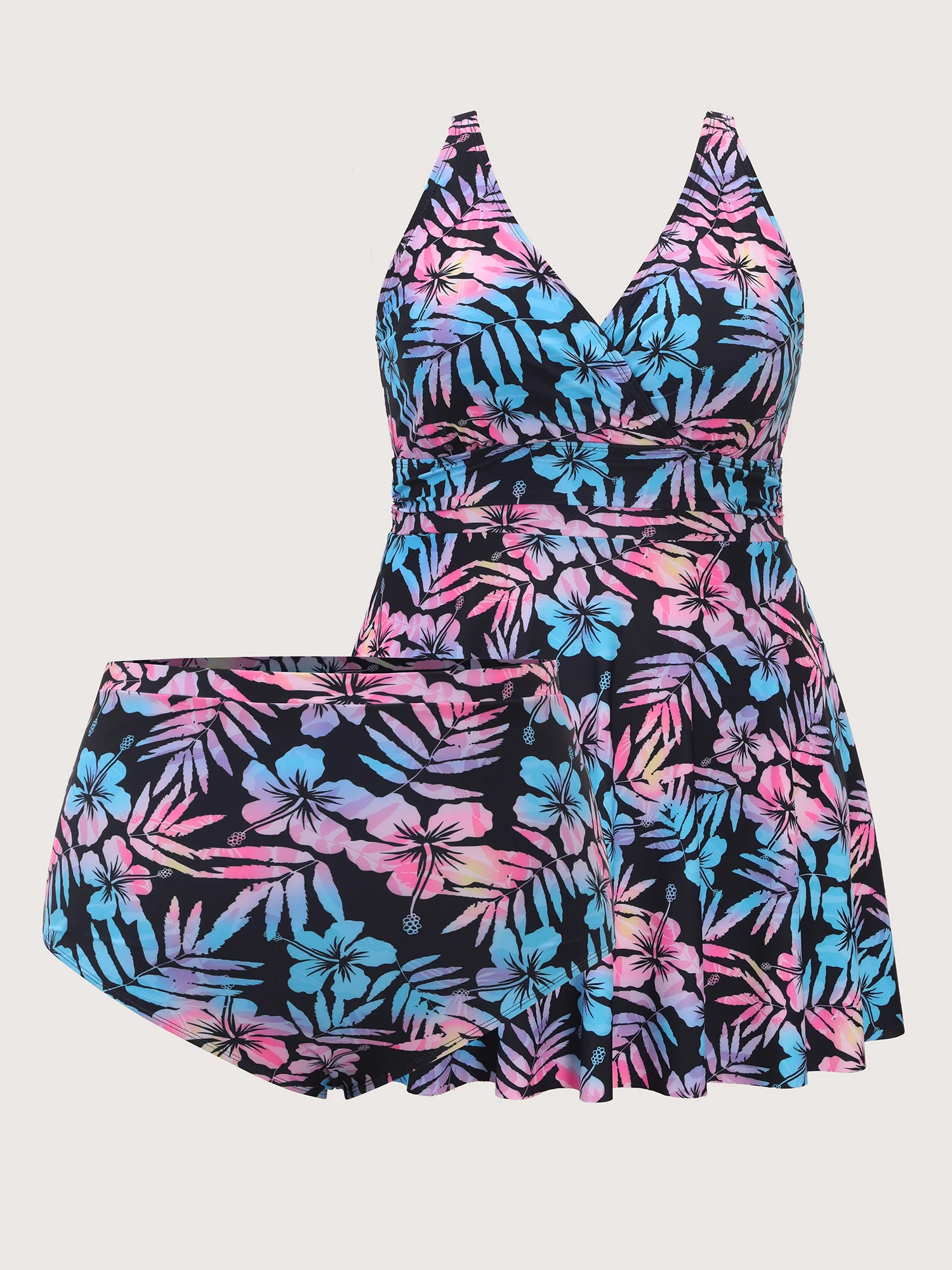 Tropical Floral Color Contrast Pocket Swim Dress - Image 5