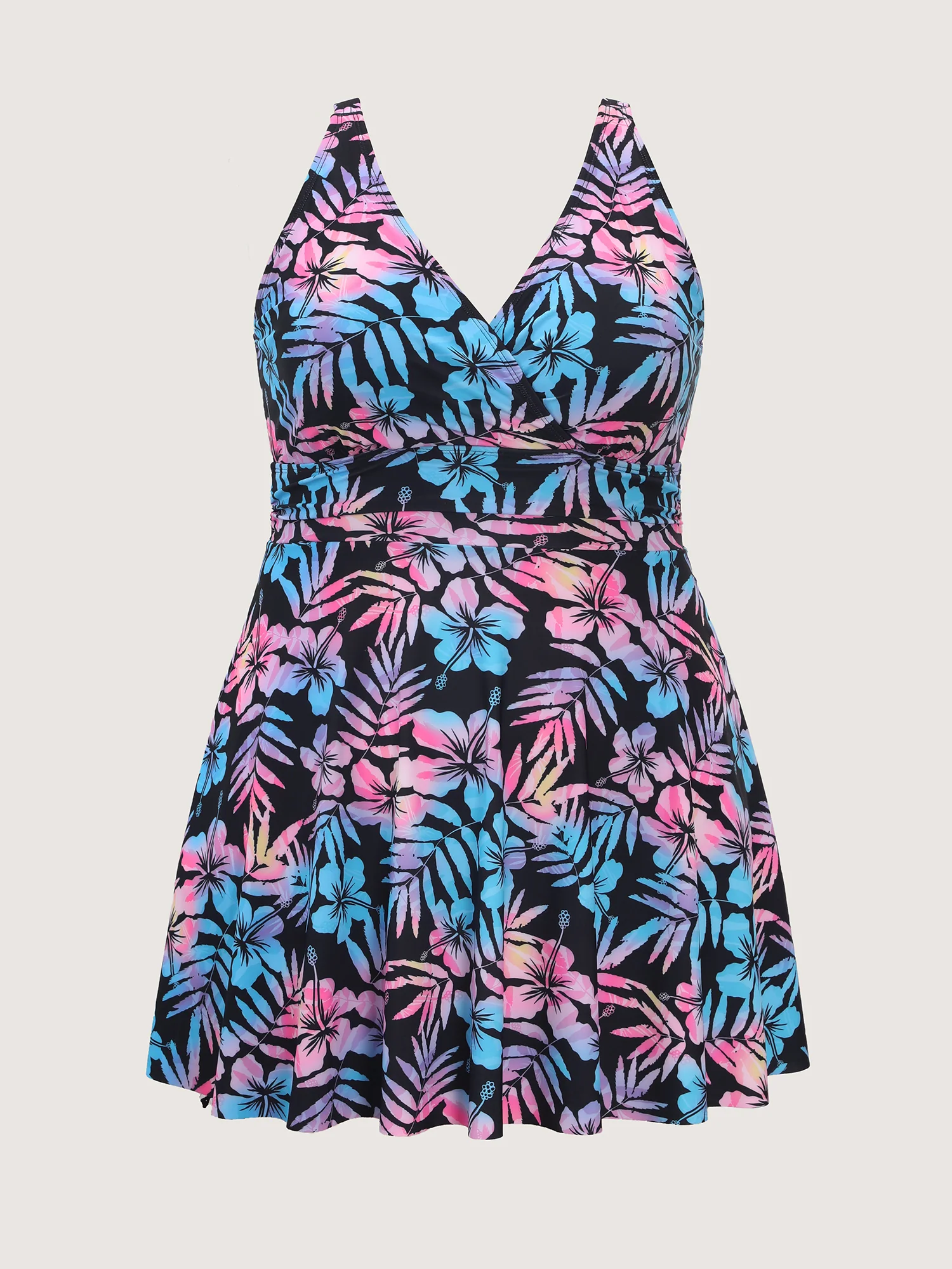 Tropical Floral Color Contrast Pocket Swim Dress - Image 6