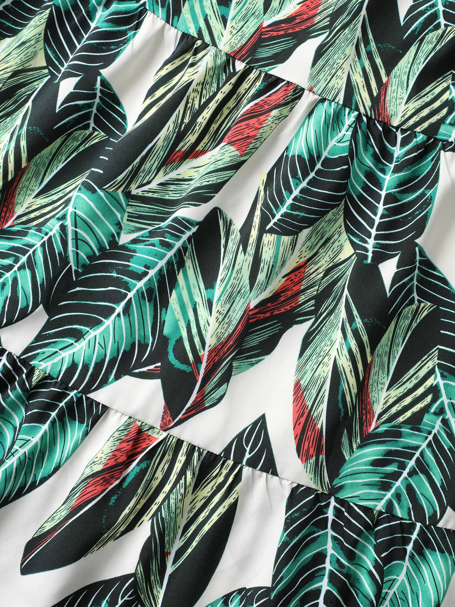 Tropical Floral Pattern Tiered Midi Skirt - Image 7