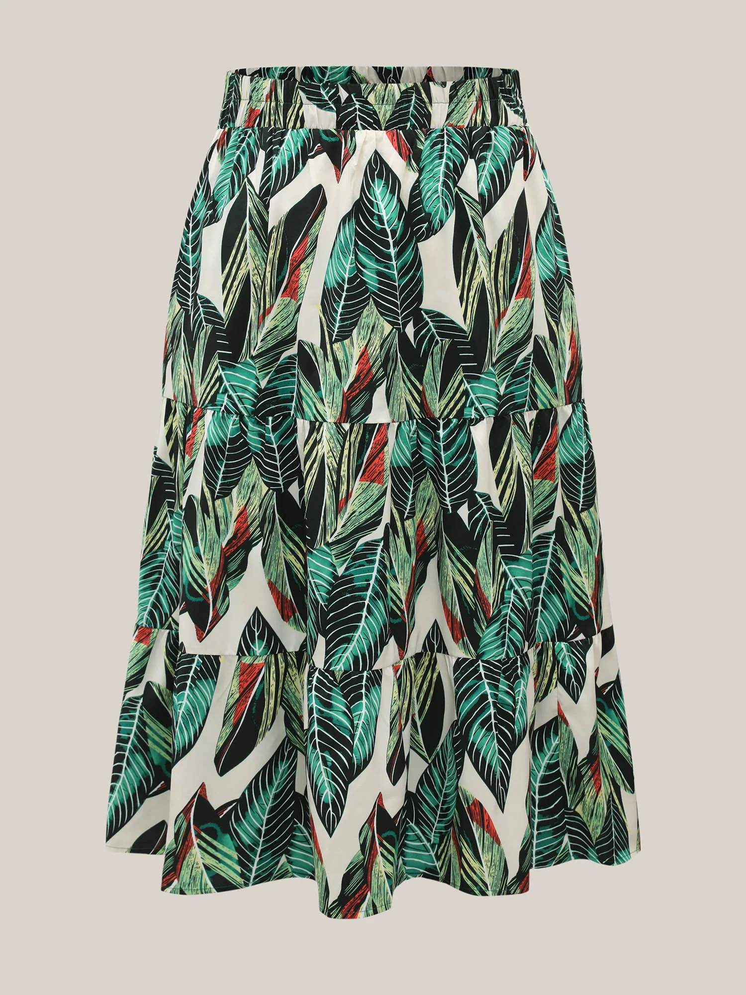 Tropical Floral Pattern Tiered Midi Skirt - Image 8