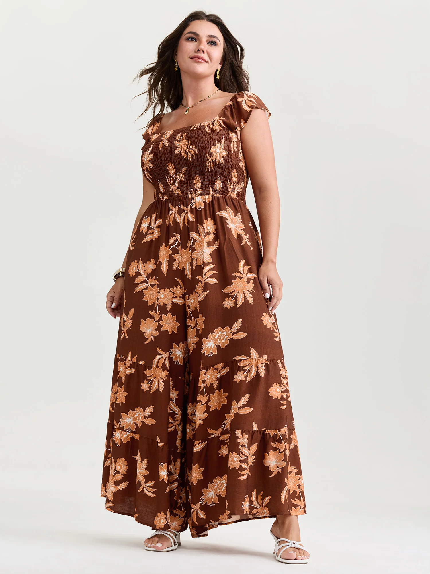 Tropical Floral Print Cinched-Waist Jumpsuit - Image 3